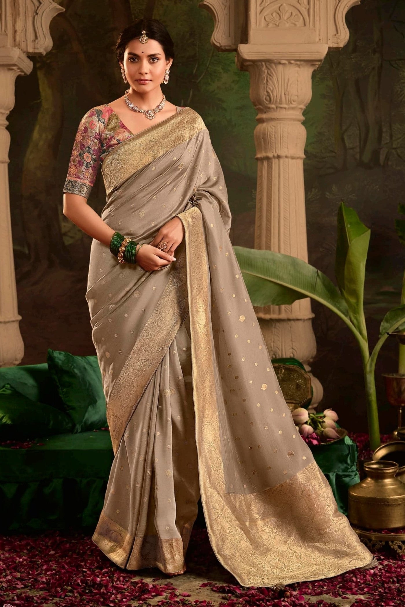 Buy MySilkLove Teak Brown Designer Banarasi Dola Silk Saree Online