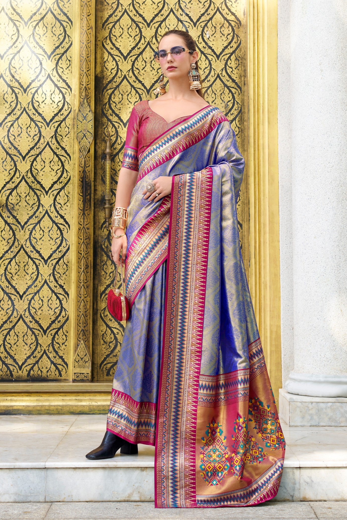 Buy MySilkLove Denim Blue Tissue Handloom Saree Online