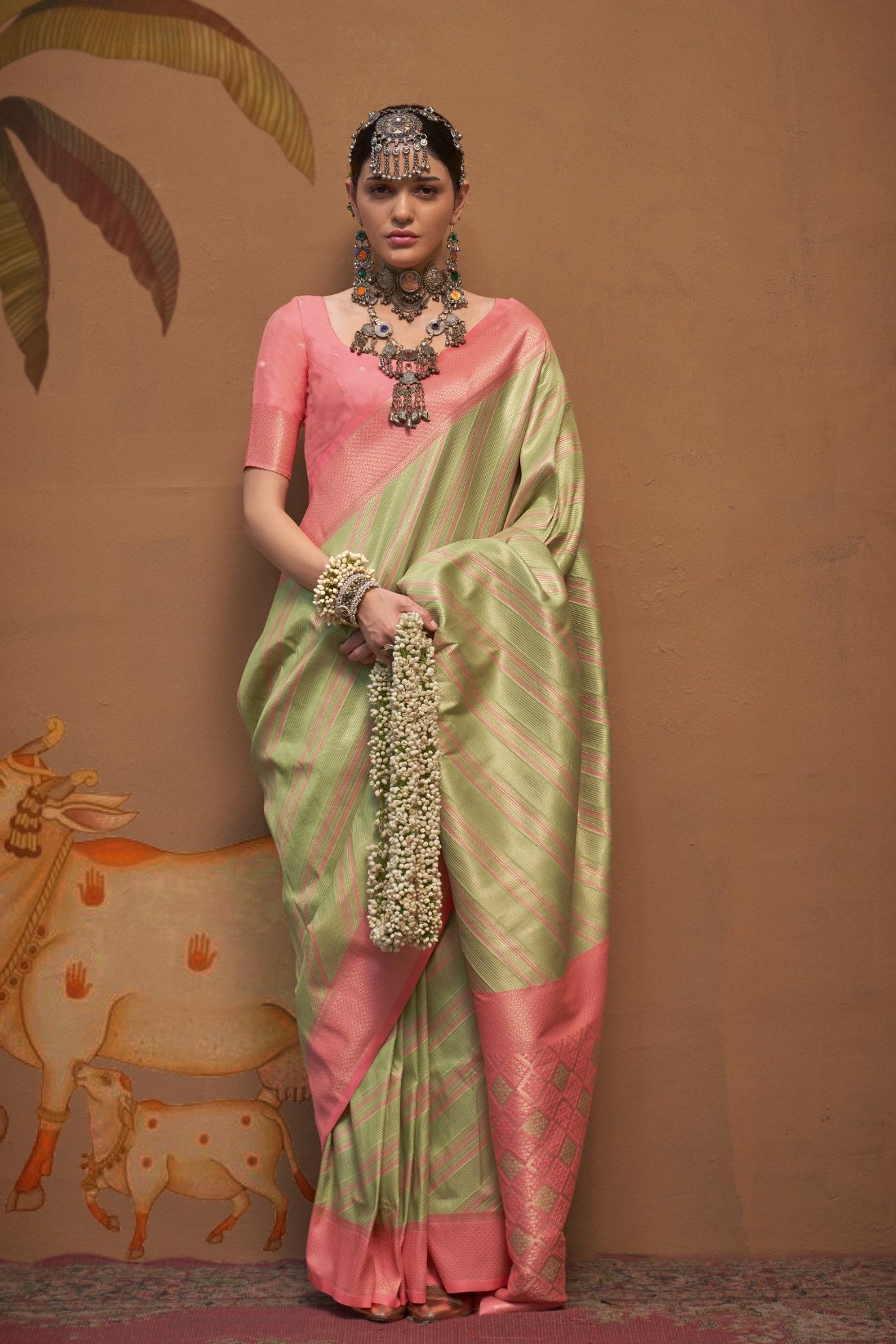 Buy MySilkLove Misty Moss Green Banarasi Handloom Saree Online