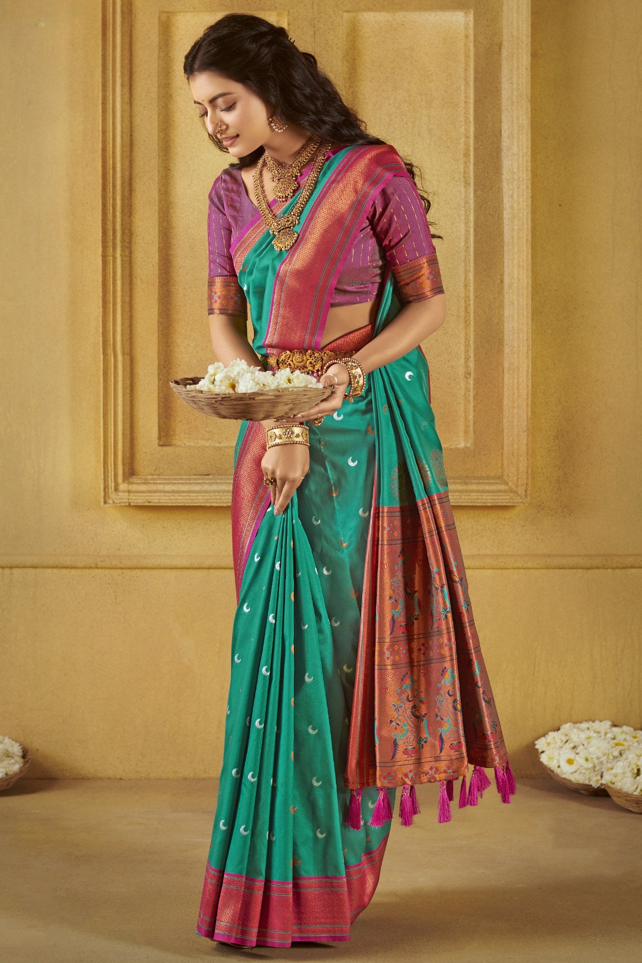 Buy MySilkLove Forest Green Woven Paithani Saree Online