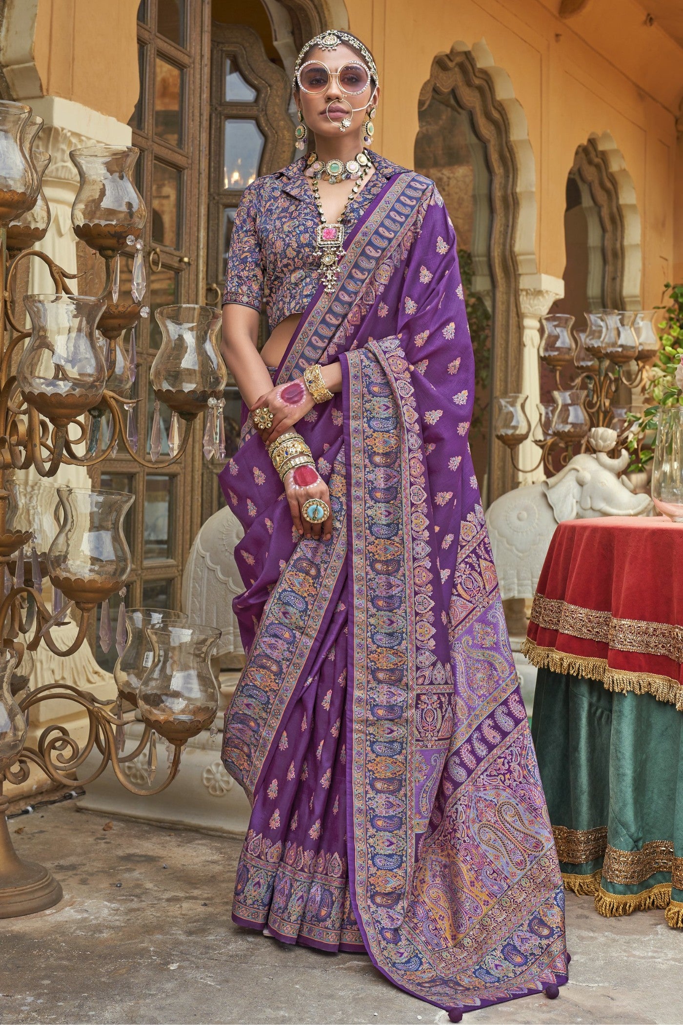 Buy MySilkLove Foxglove Purple Banarasi Jamawar Saree Online