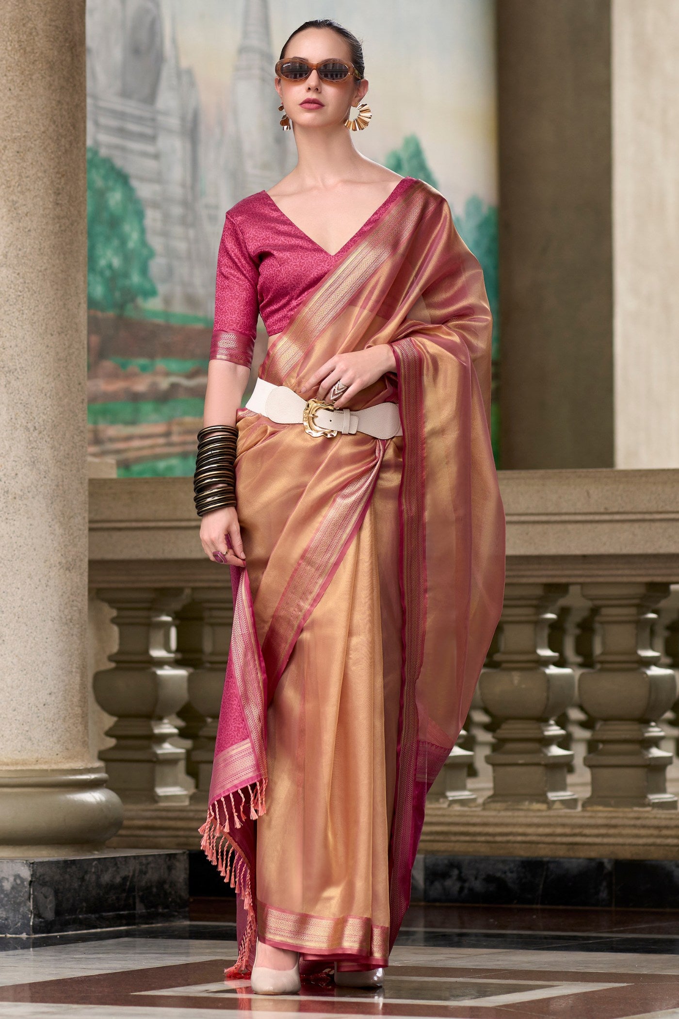 Buy MySilkLove Tacao Brown Handloom Tissue Saree Online