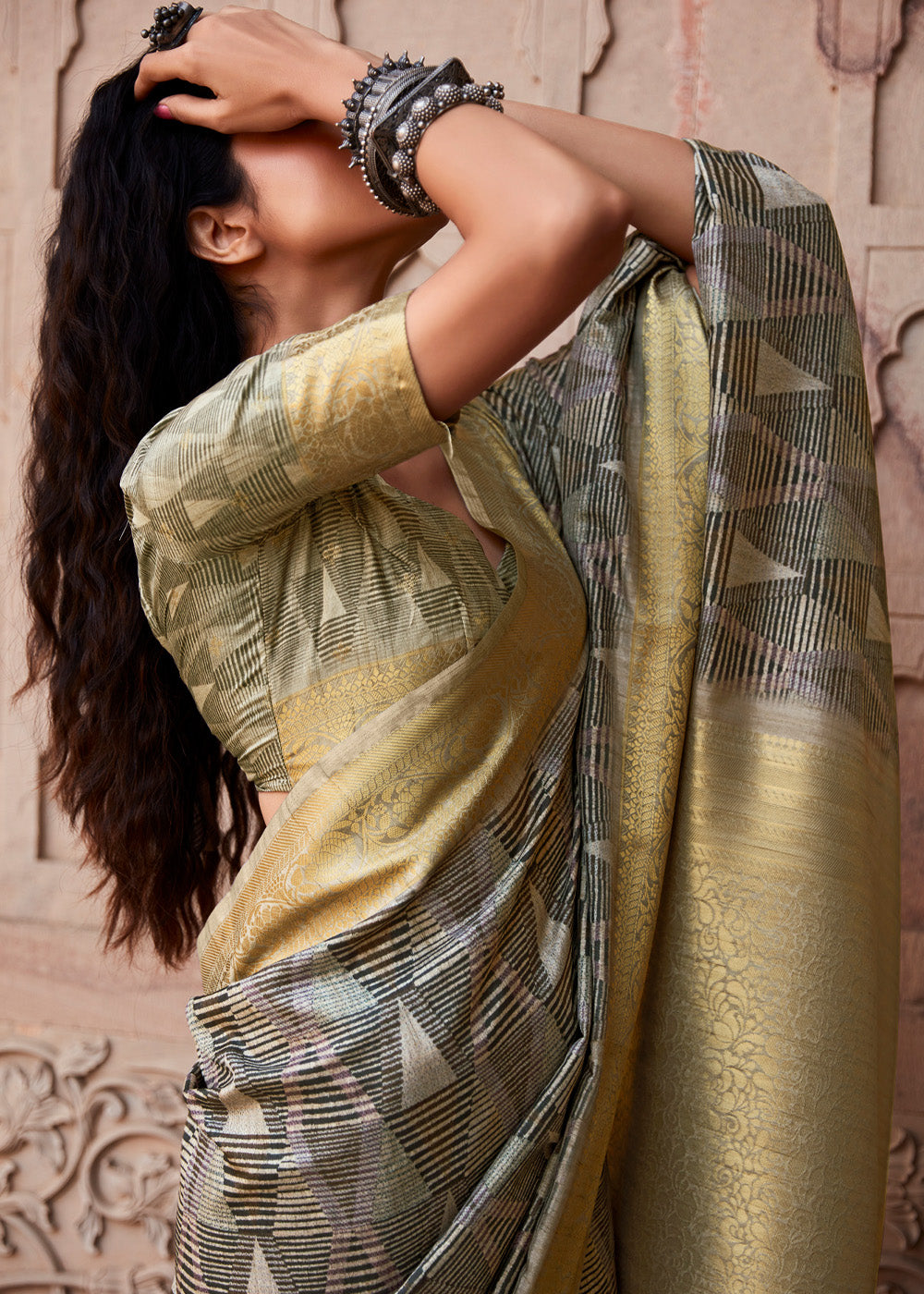 Buy MySilkLove Hurricane Grey Handloom Banarasi Silk Saree Online