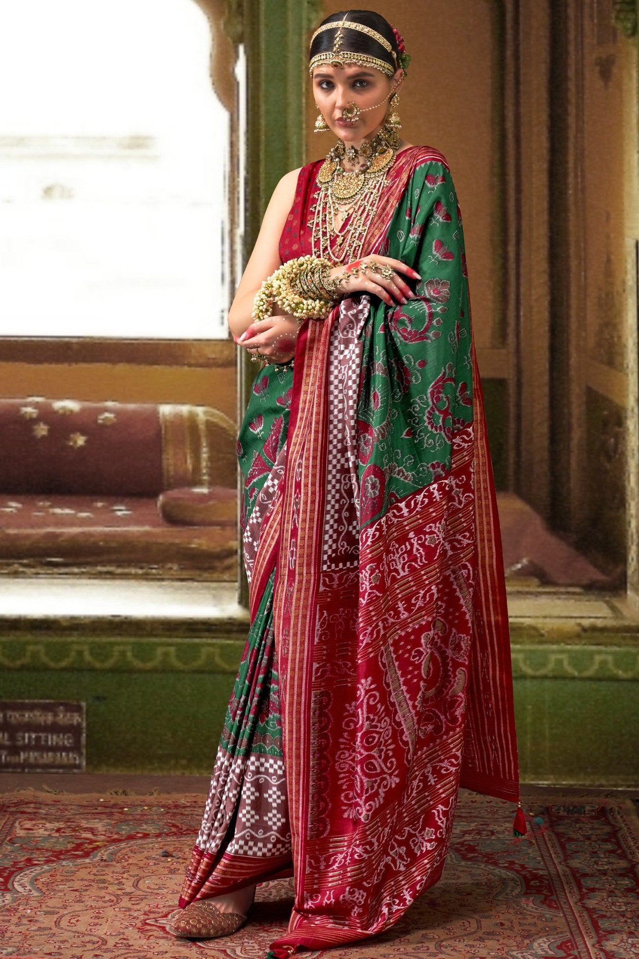 Buy MySilkLove Tropical Rain Forest Green Printed Patola Saree Online