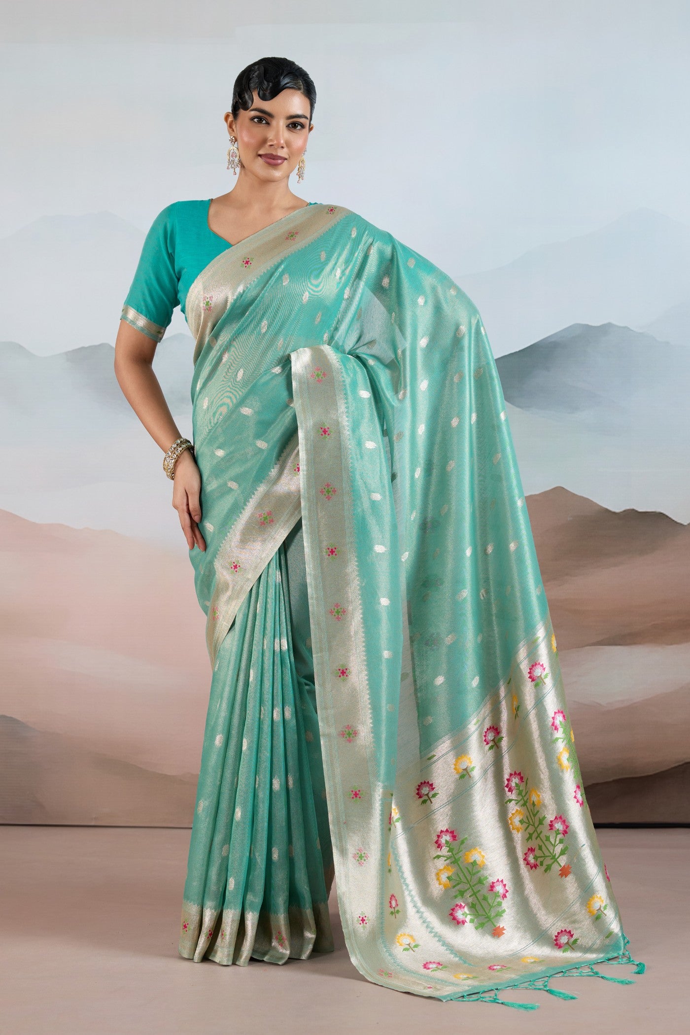 Buy MySilkLove Imperial Green Zari Woven Tissue Paithani Saree Online