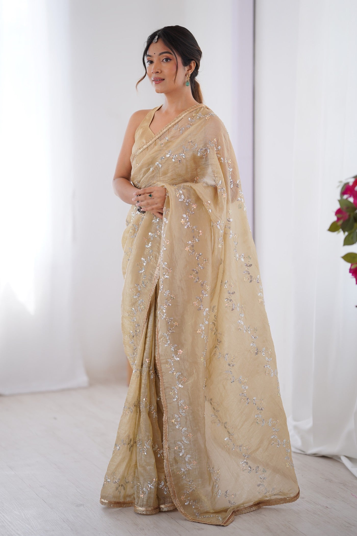 Buy MySilkLove Almond Cream Designer Partywear Saree Online