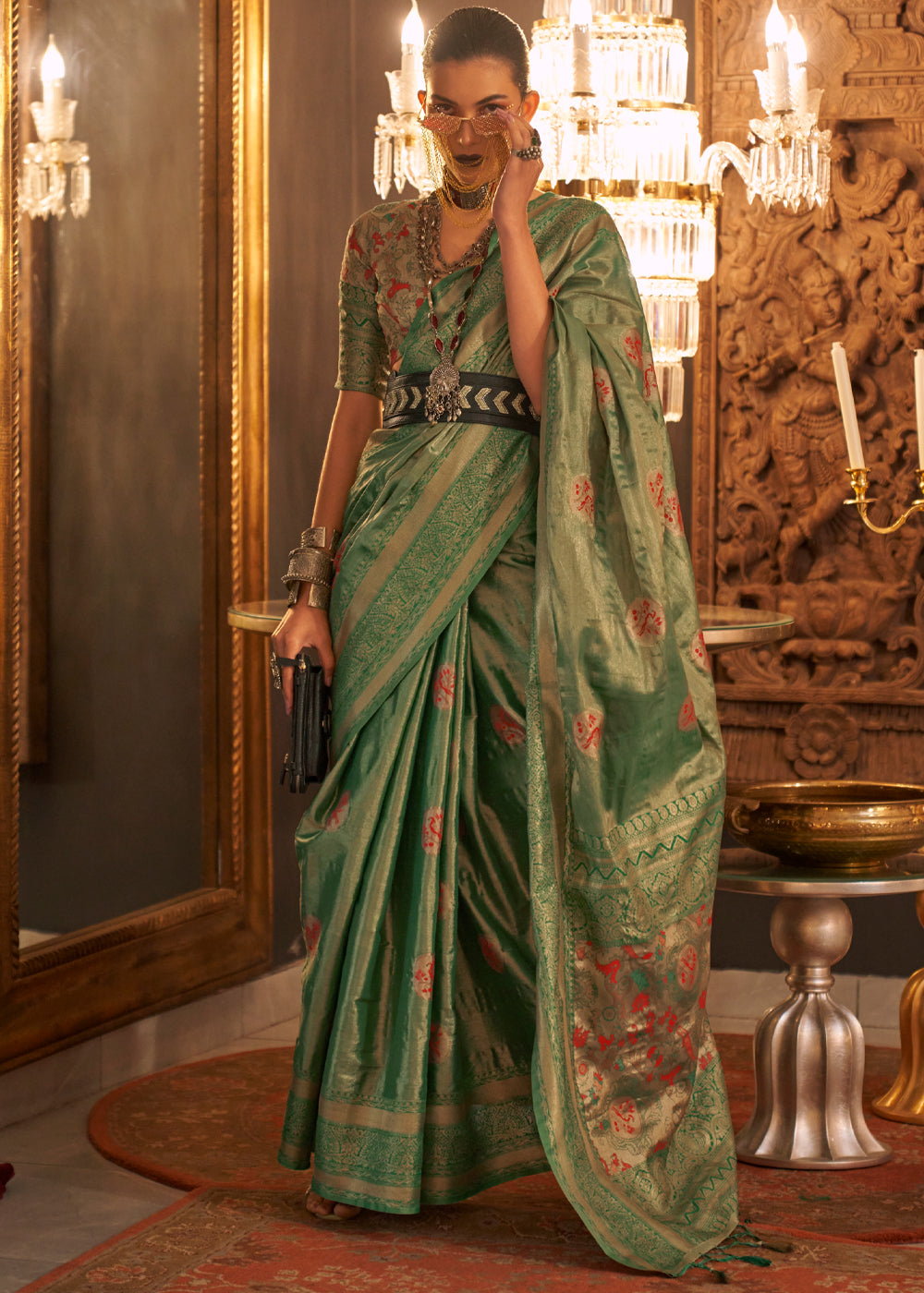 Buy MySilkLove Dingley Green Dual Tone Banarasi Silk Saree Online