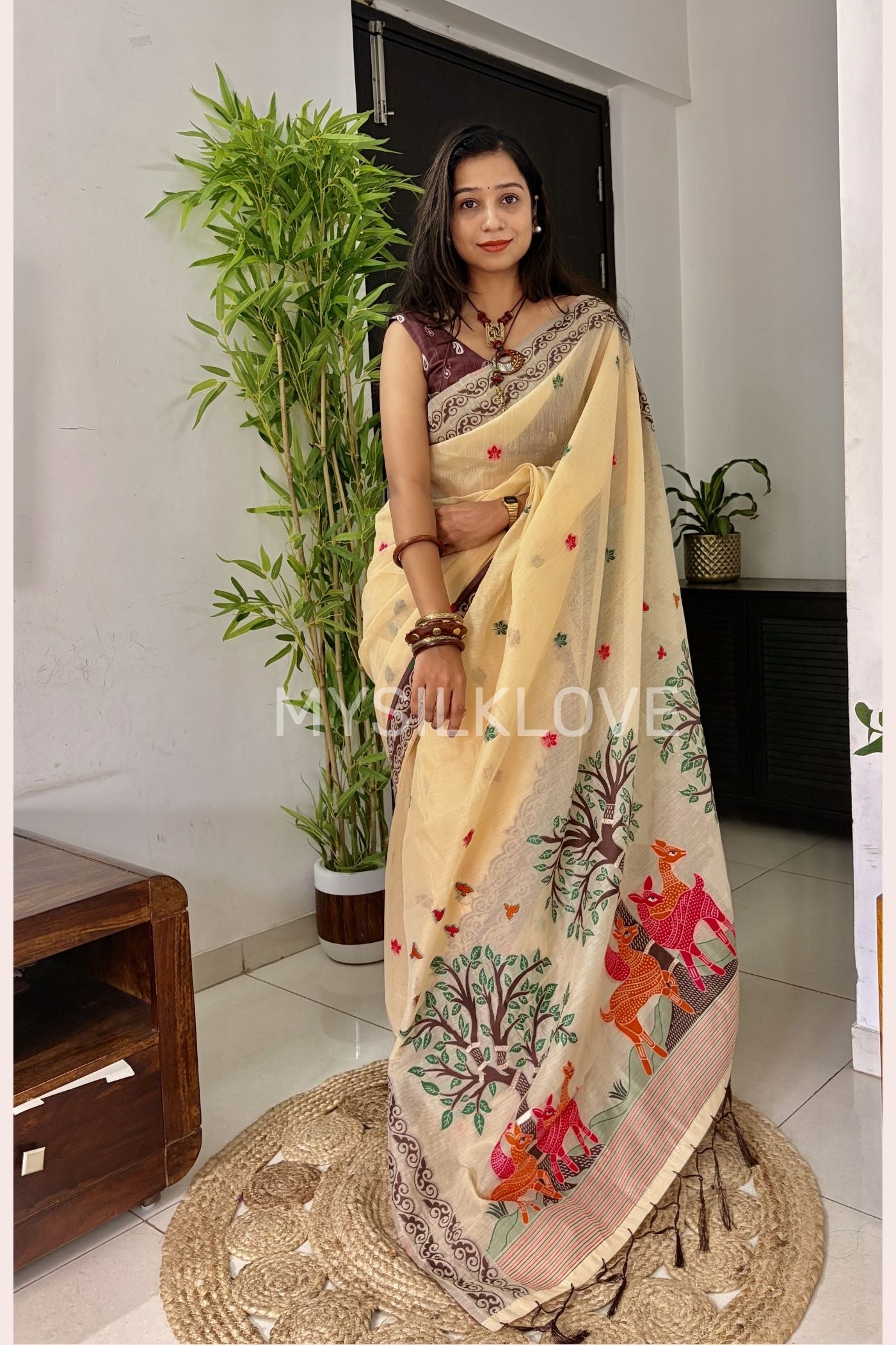 Buy MySilkLove Brandy Handloom Muga Cotton Saree Online