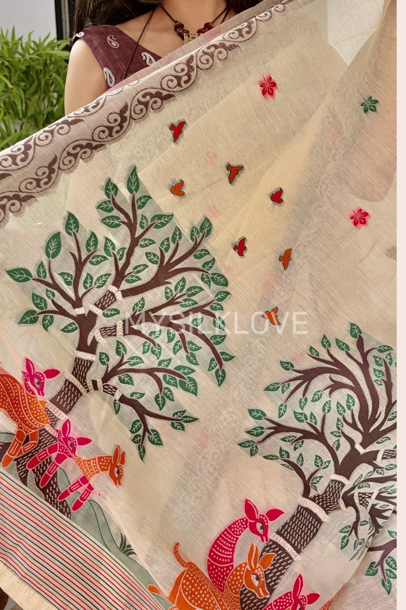 Buy MySilkLove Brandy Handloom Muga Cotton Saree Online