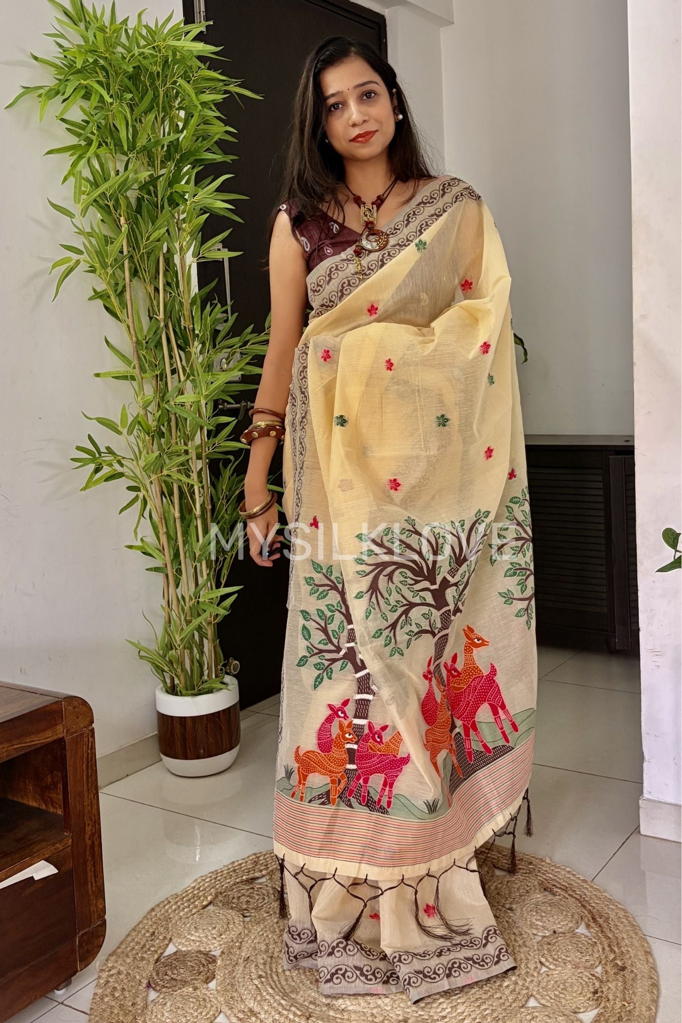 Buy MySilkLove Brandy Handloom Muga Cotton Saree Online