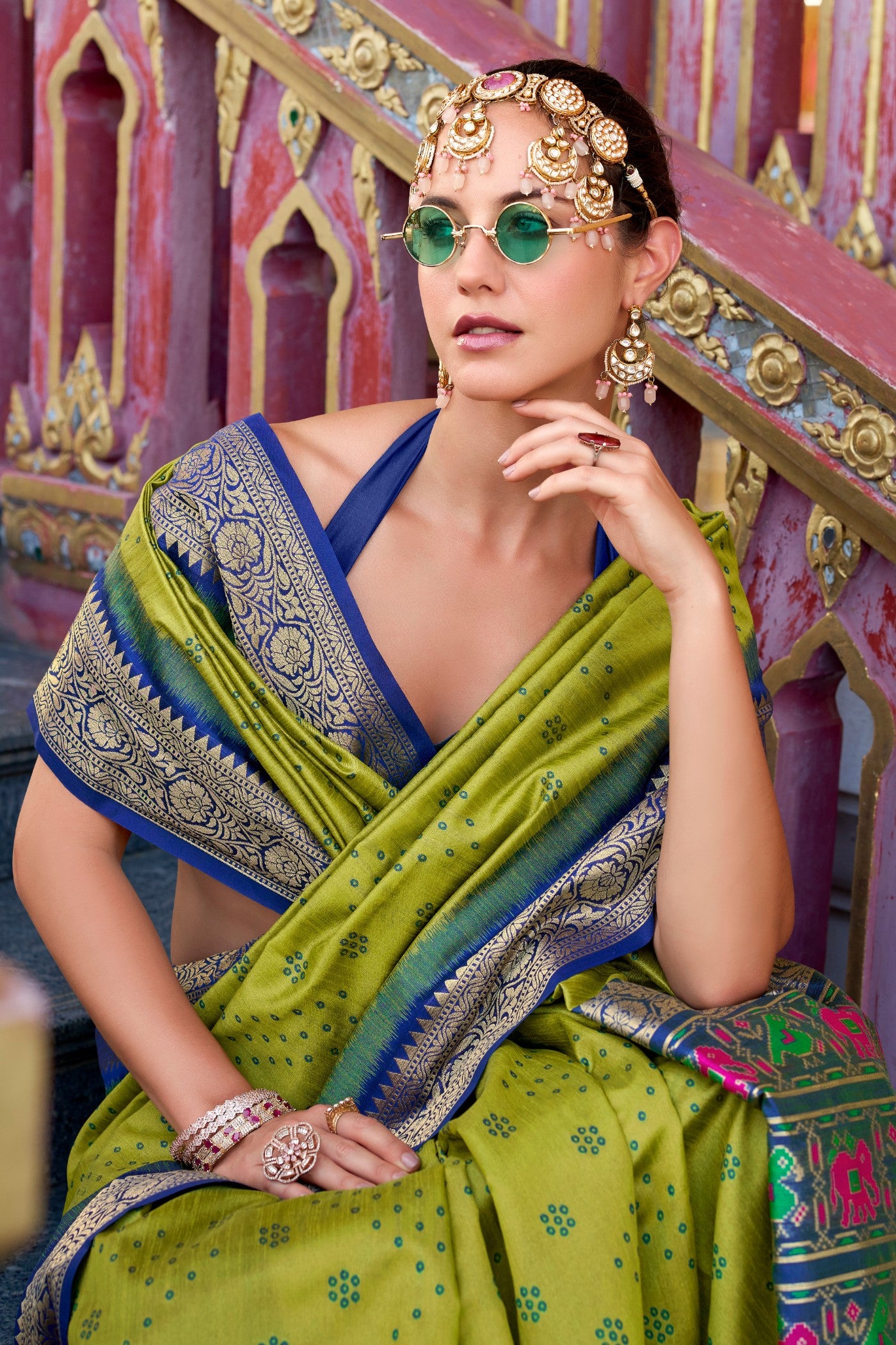 Buy MySilkLove Lemon Ginger Green Woven Tussar Silk Saree Online