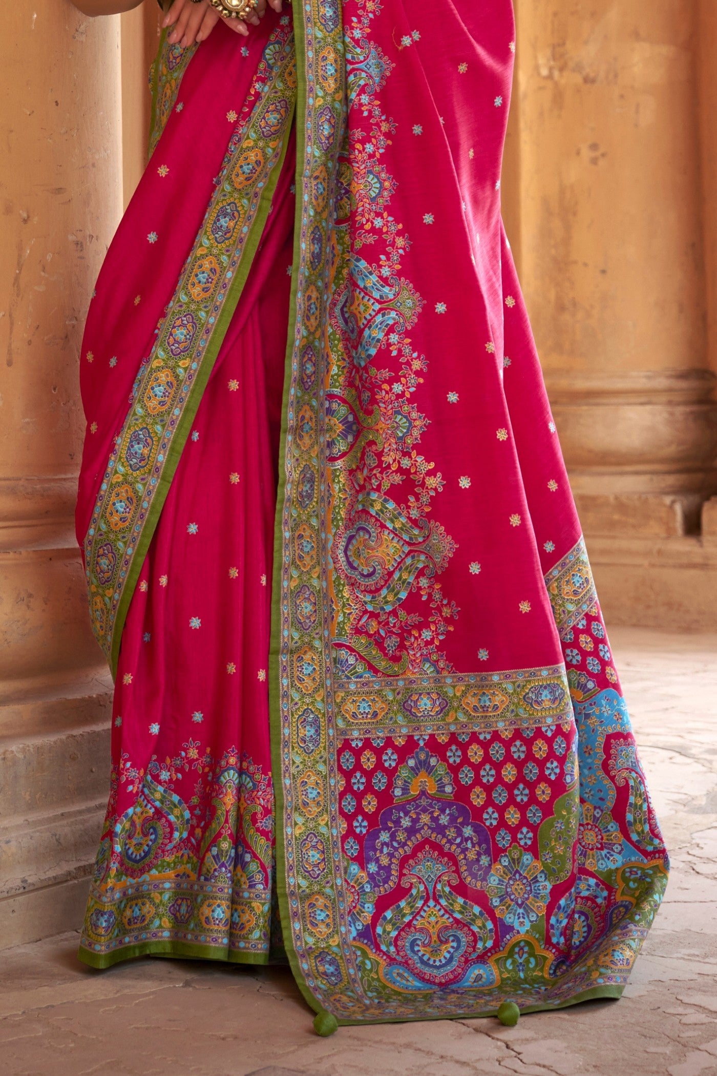 Buy MySilkLove Rose Red Printed Banarasi Saree Online
