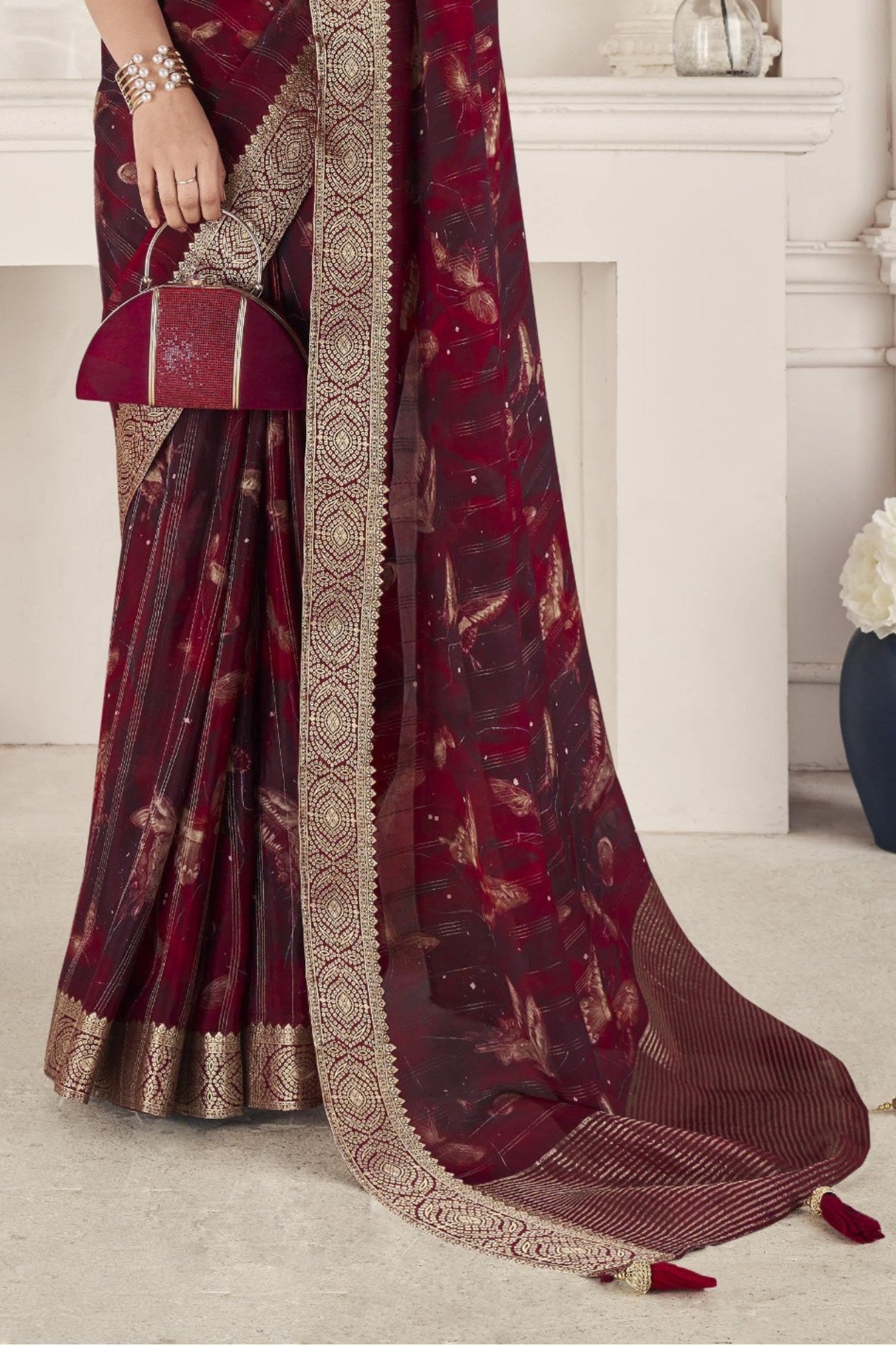 Buy MySilkLove Buccaneer Maroon Banarasi Silk Saree Online