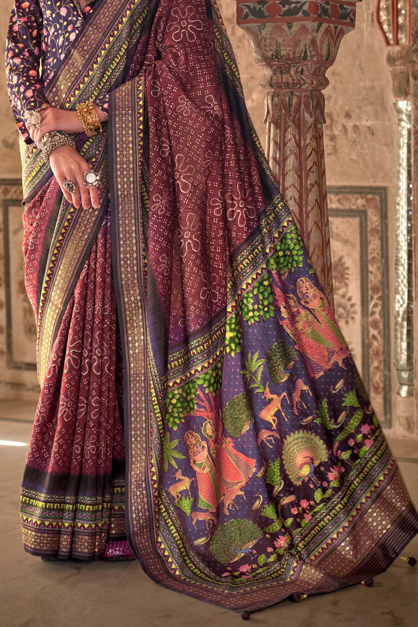 Buy MySilkLove Auburn Maroon Printed Patola Saree Online