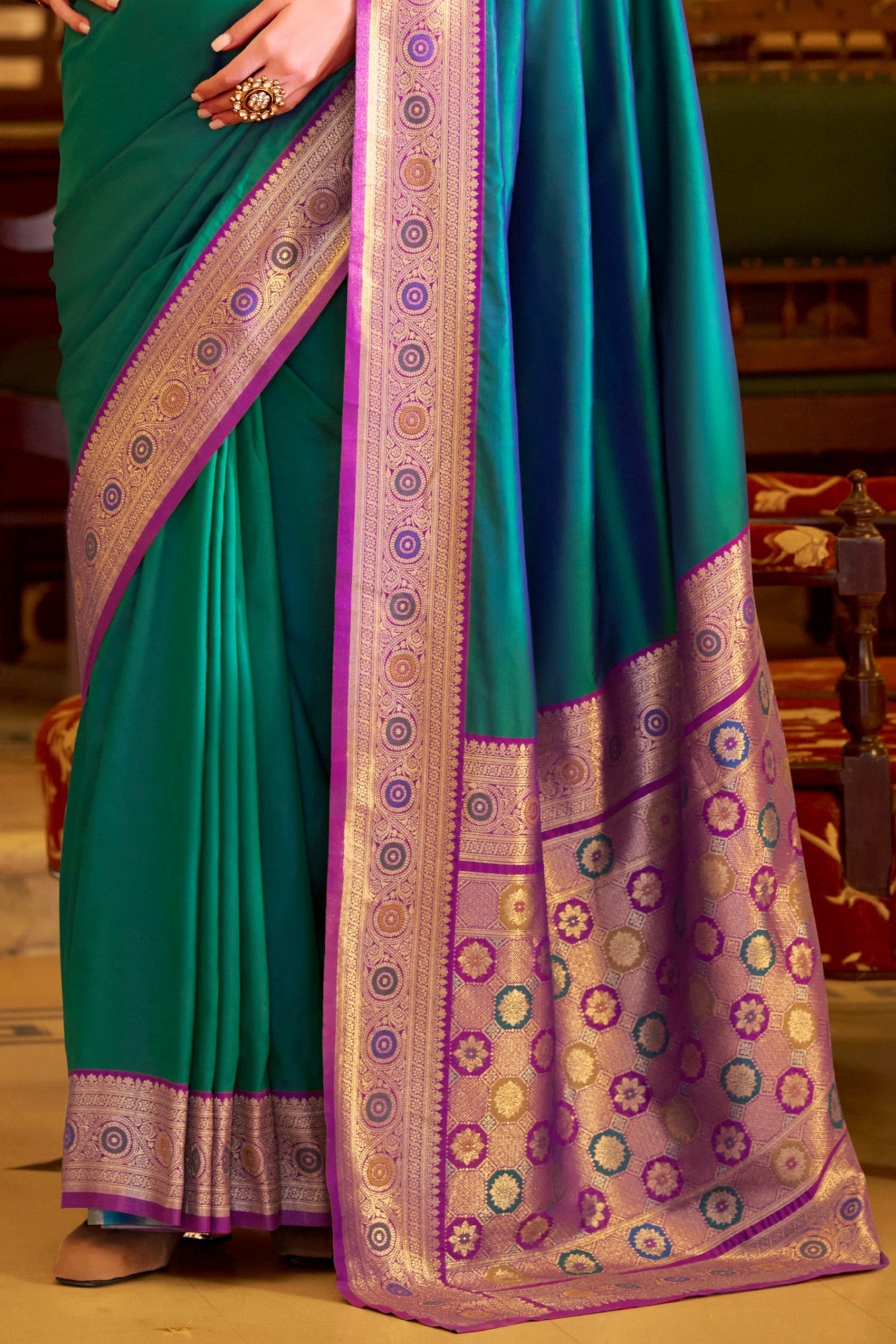 Buy MySilkLove Castleton Green Woven Banarasi Soft Silk Saree Online