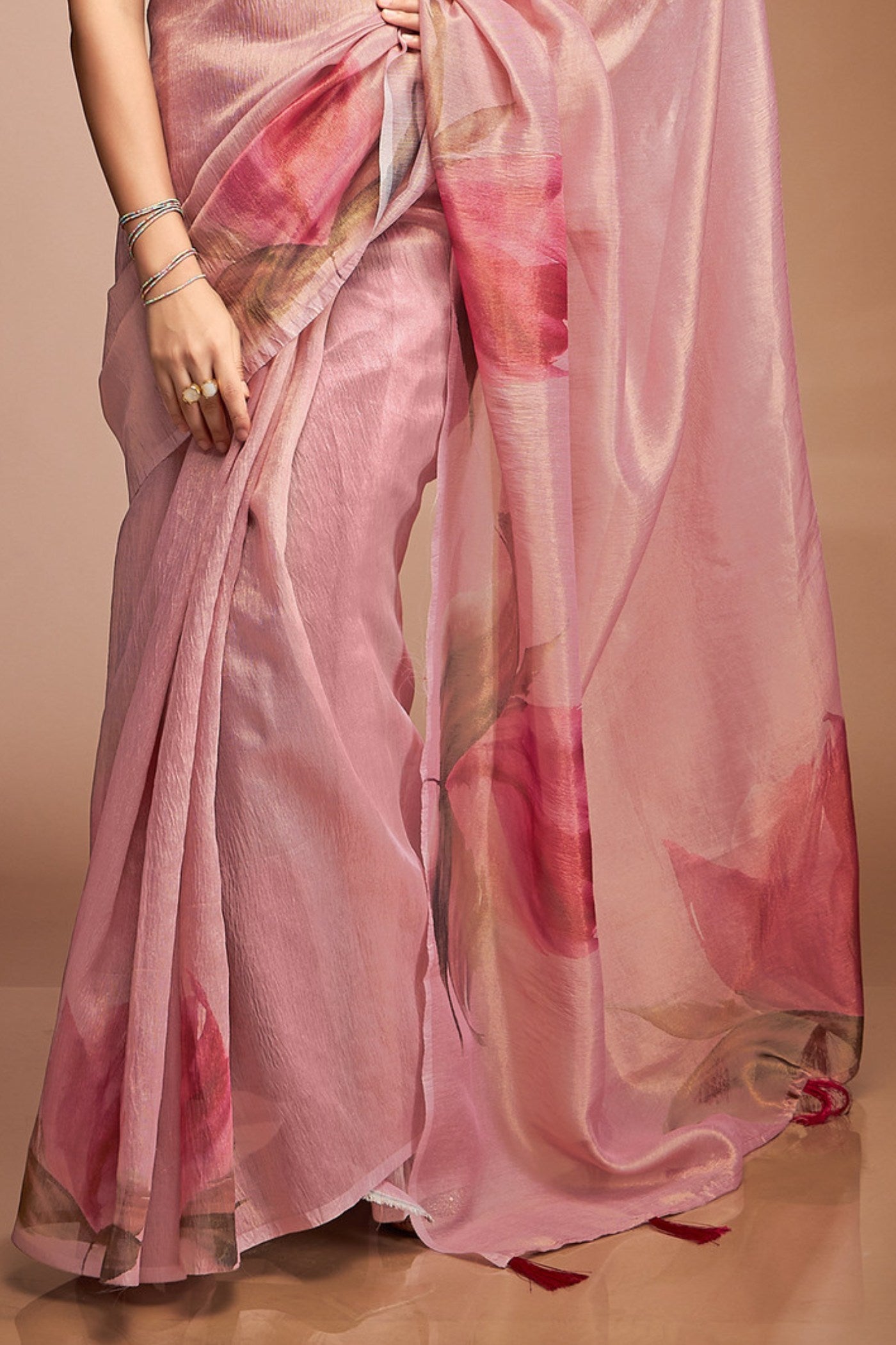 Buy MySilkLove Desert Rose Pink Printed Tissue Saree Online