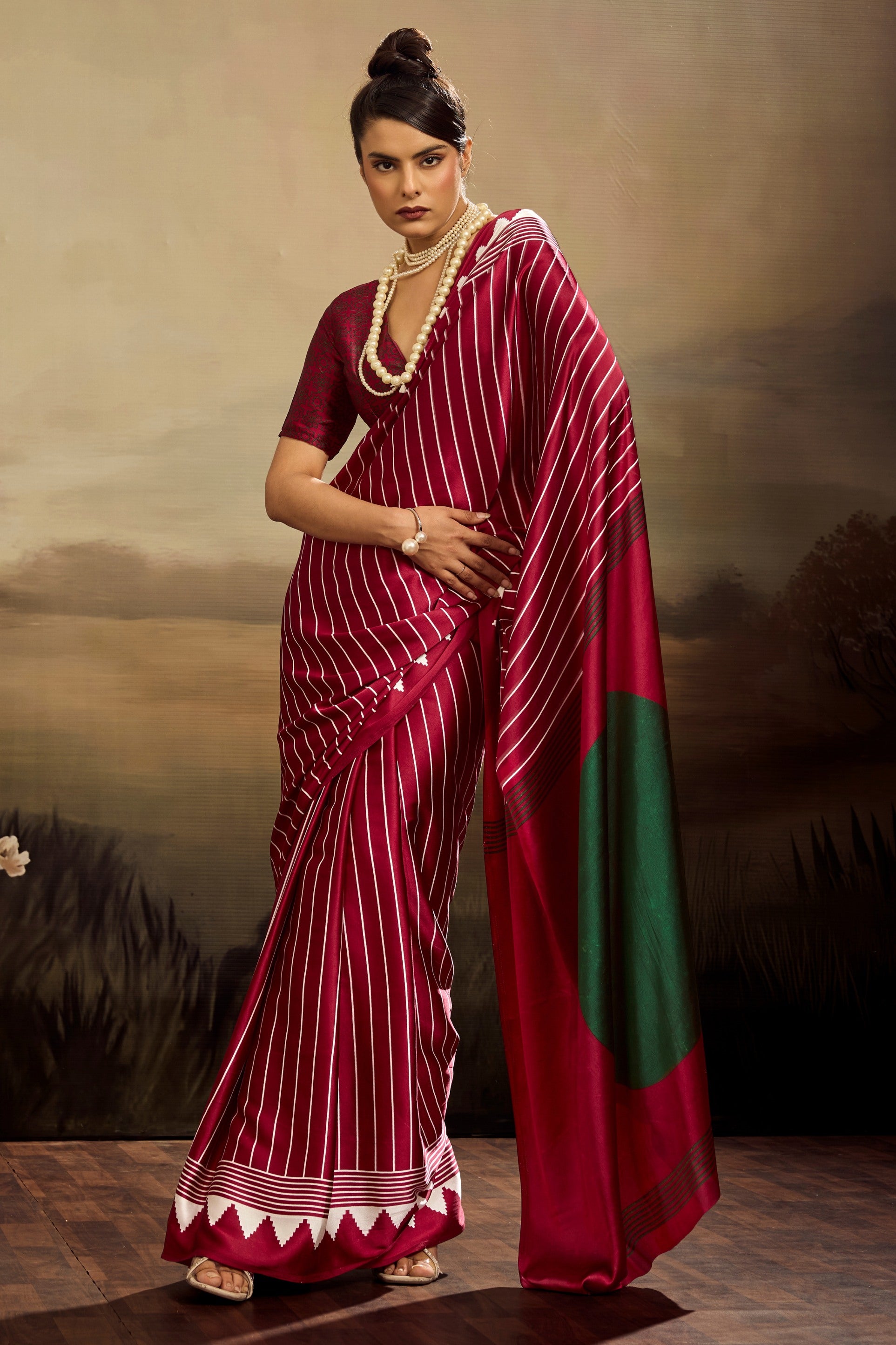 Buy MySilkLove Falun Red Ajrakh Printed Satin Crepe Silk Saree Online