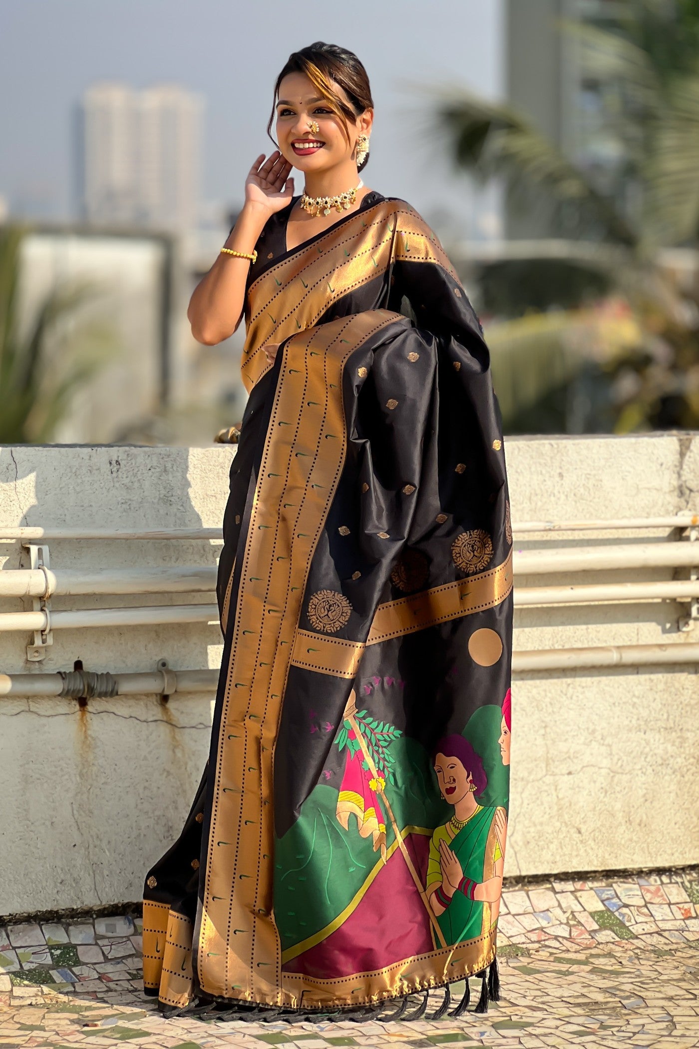 Buy MySilkLove Licorice Black Woven Paithani Saree Online