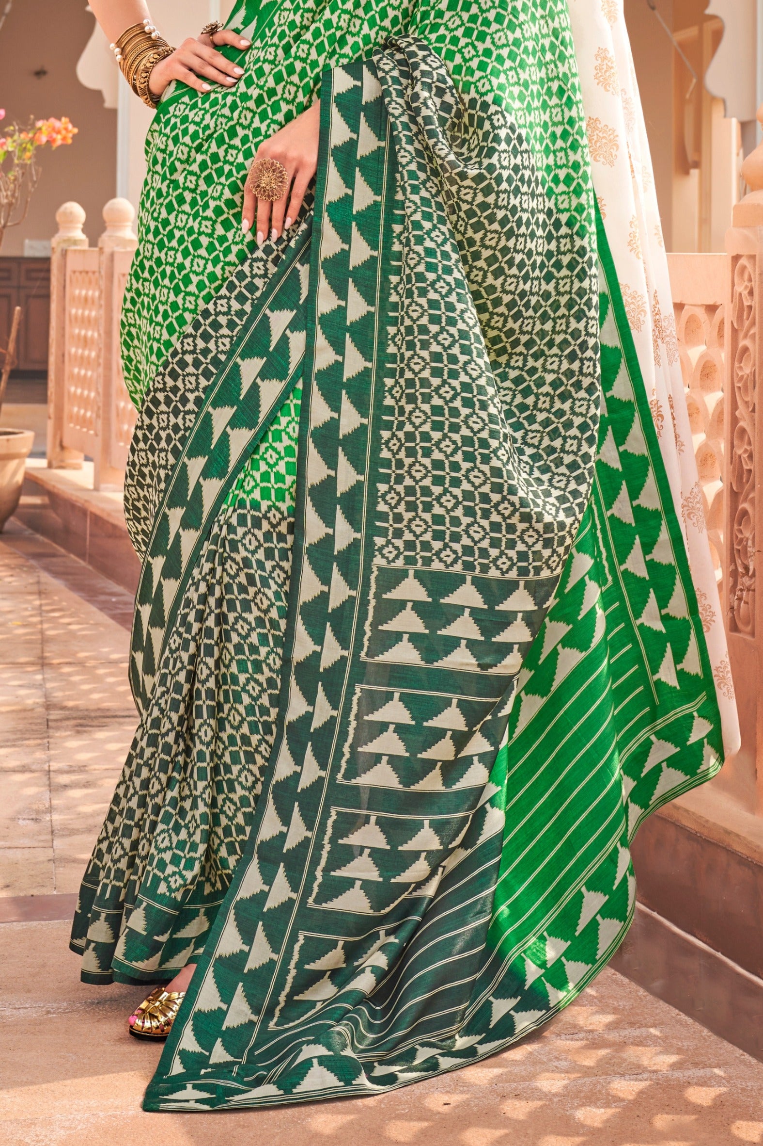 Buy MySilkLove Muted Green Printed Patola Saree Online