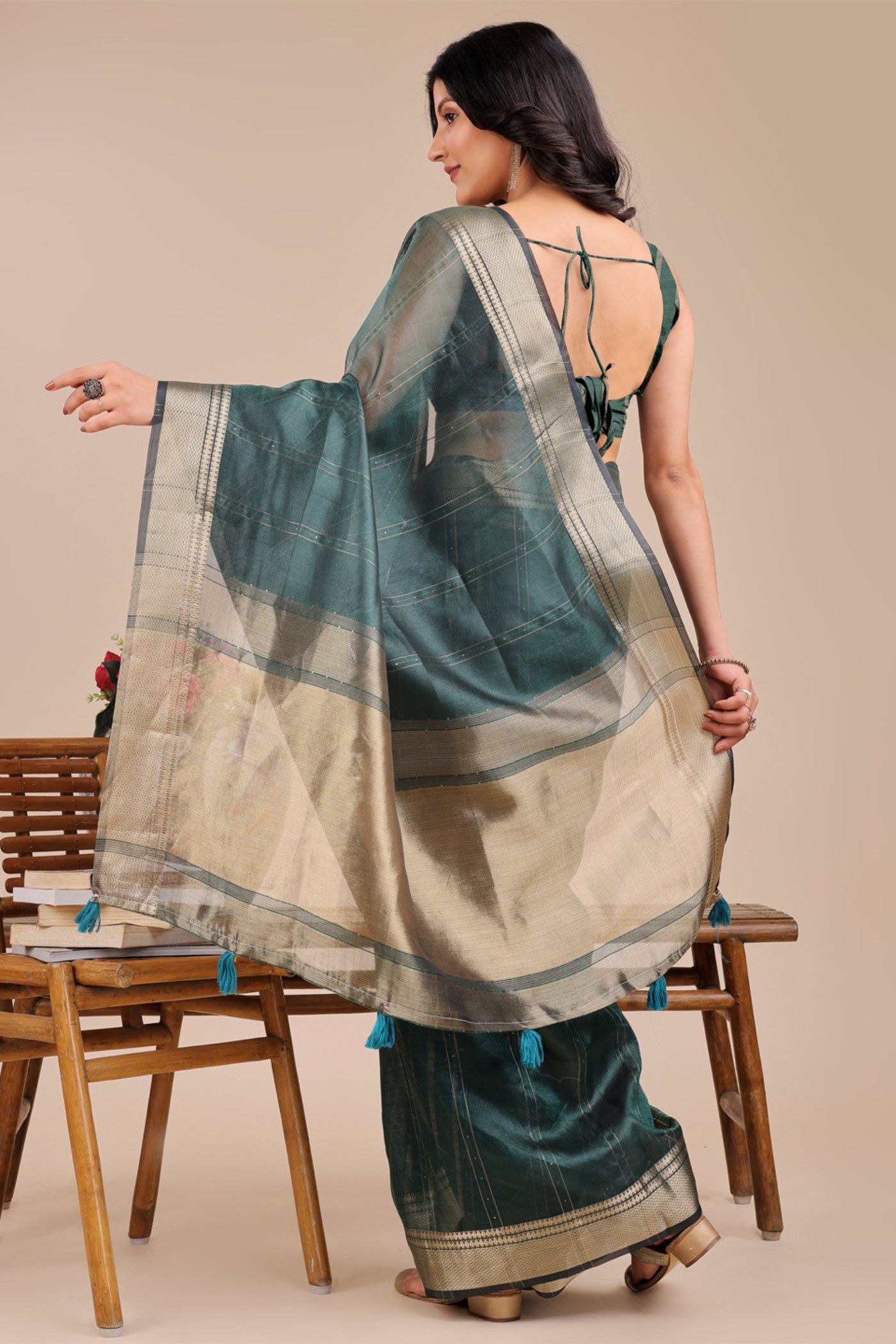 Buy MySilkLove Sea Green Woven Organza Saree Online