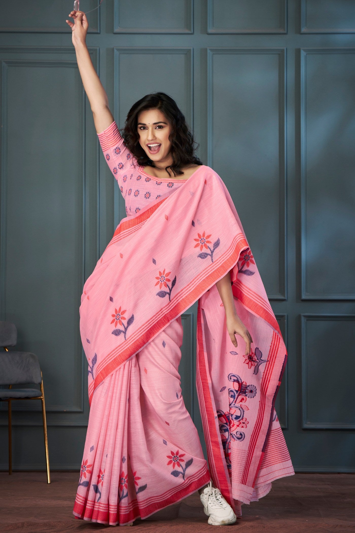 MySilkLove Wewak Pink Handloom Linen Saree