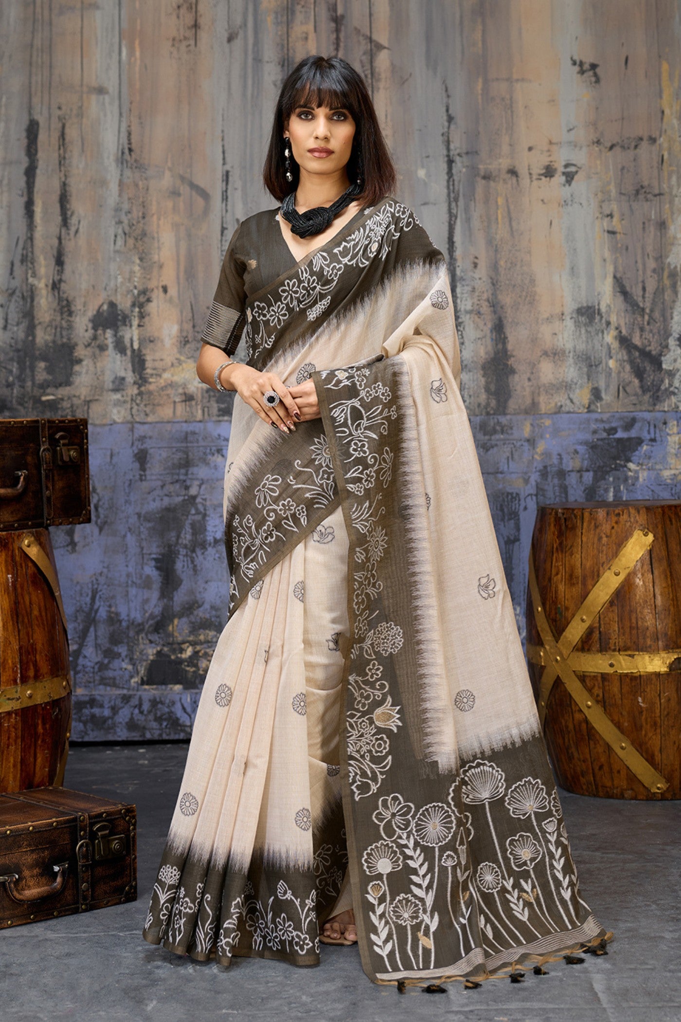 Buy MySilkLove Crow Black Handloom Munga Cotton Saree Online