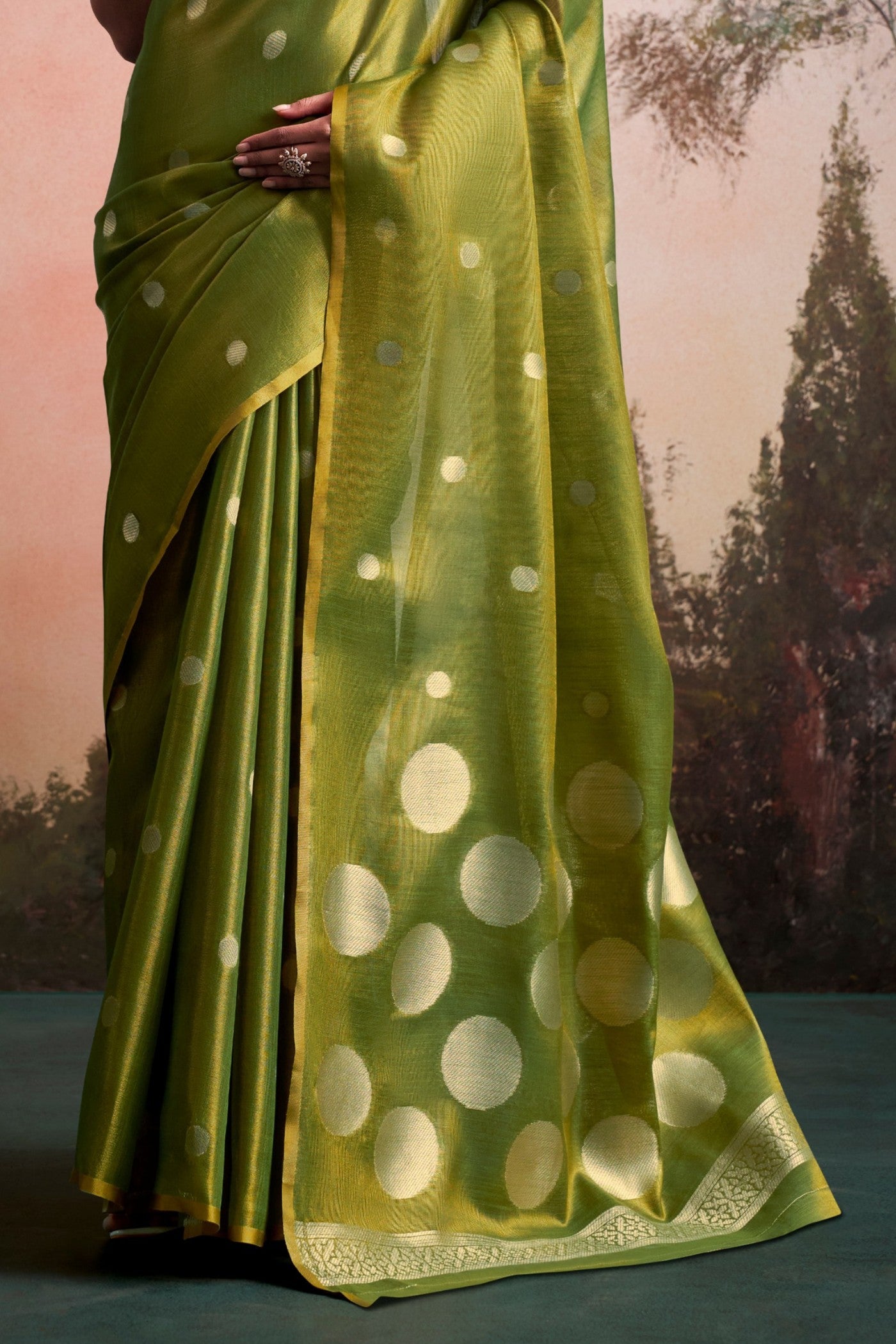 Buy MySilkLove Moss Green Handloom Tissue Saree Online
