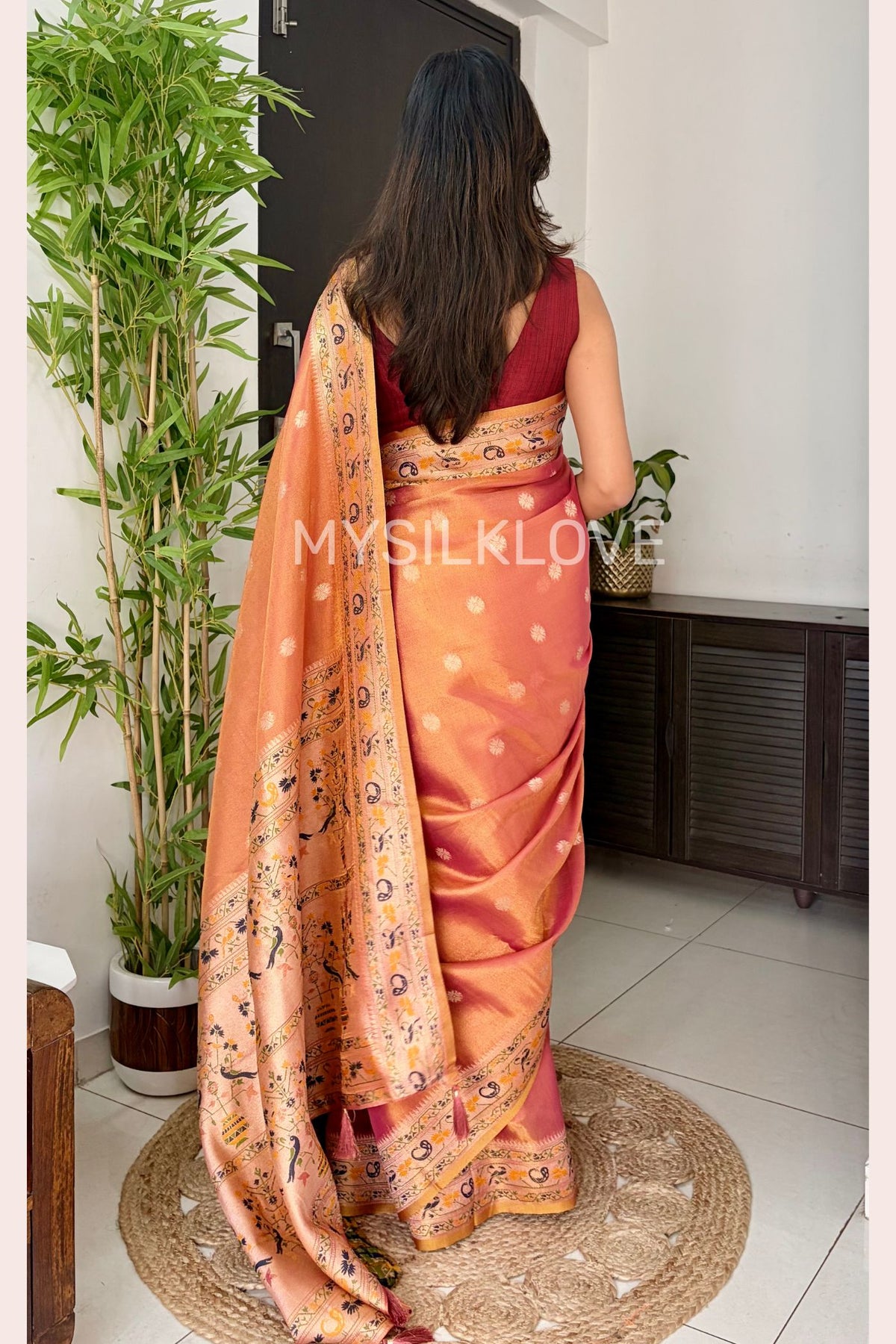 Buy MySilkLove Rust Orange Woven Tissue Paithani Saree Online