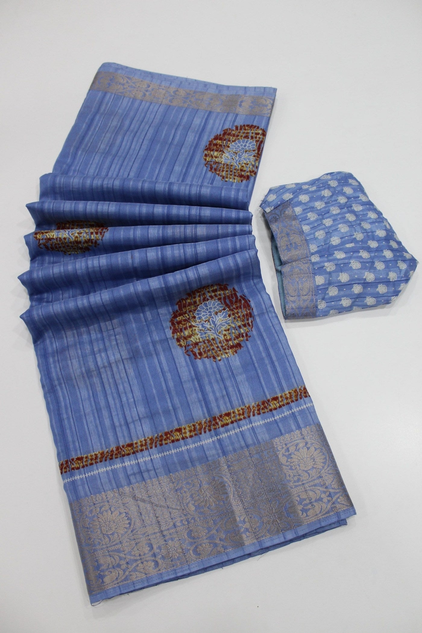 Buy MySilkLove Polo Blue Banarasi Printed Saree Online