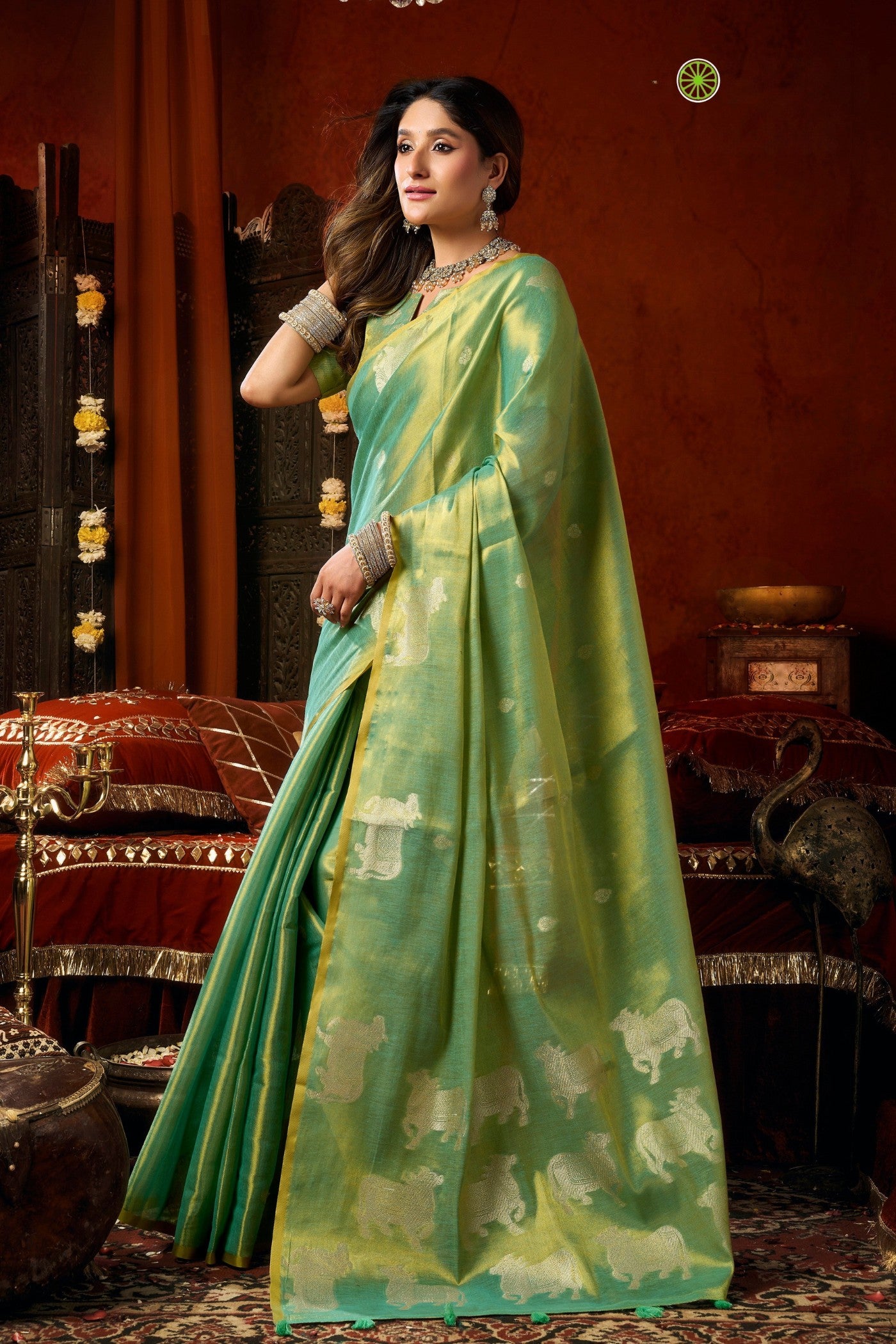 Buy MySilkLove Spring Green Handloom Tissue Saree Online