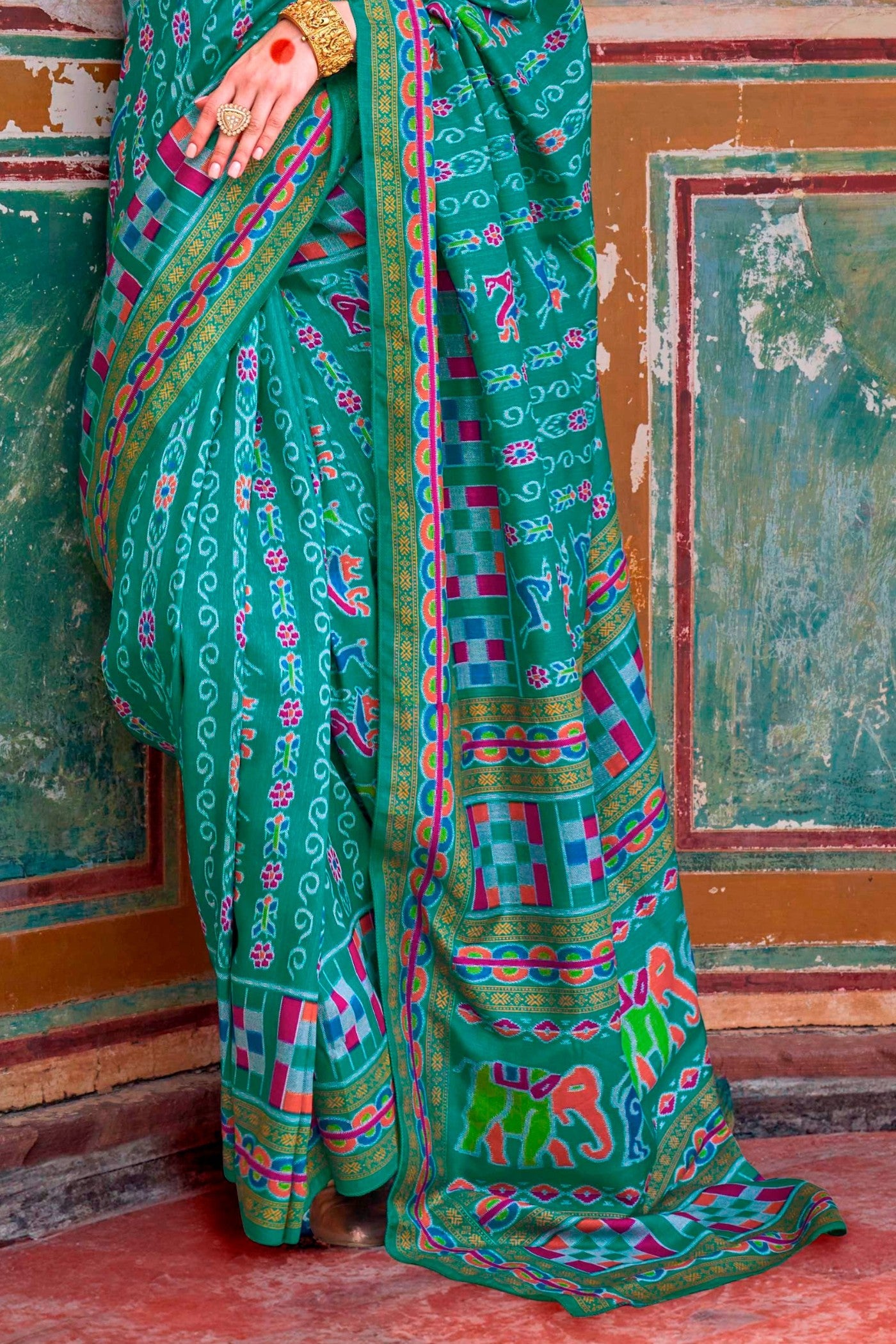 Buy MySilkLove Eastern Blue Printed Patola Saree Online