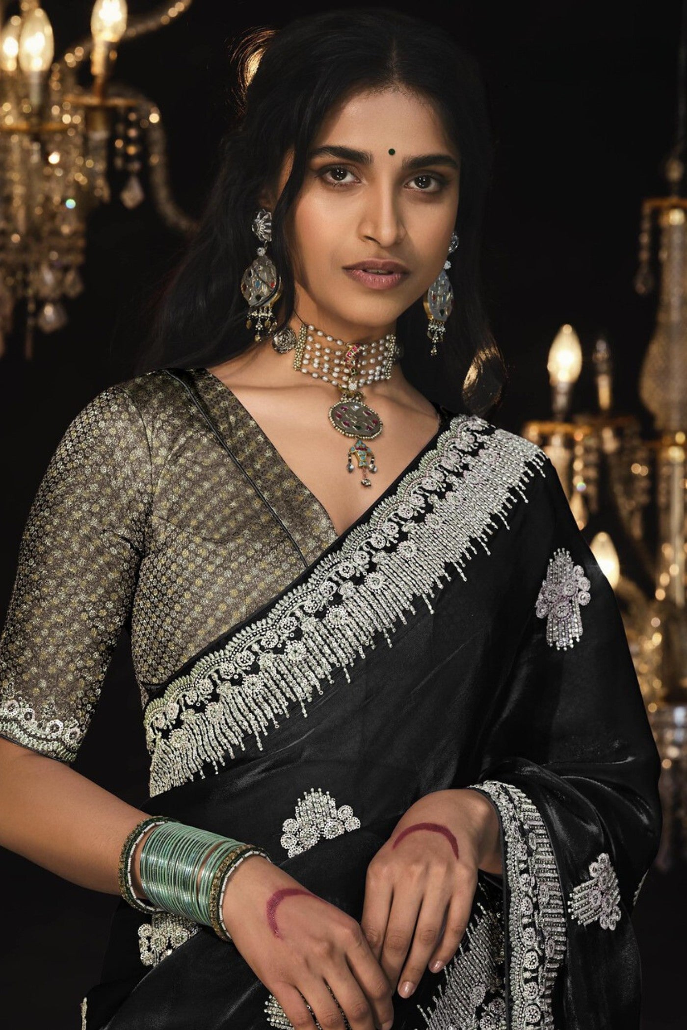 Buy MySilkLove Rich Black Tissue Embroidered Designer Saree Online