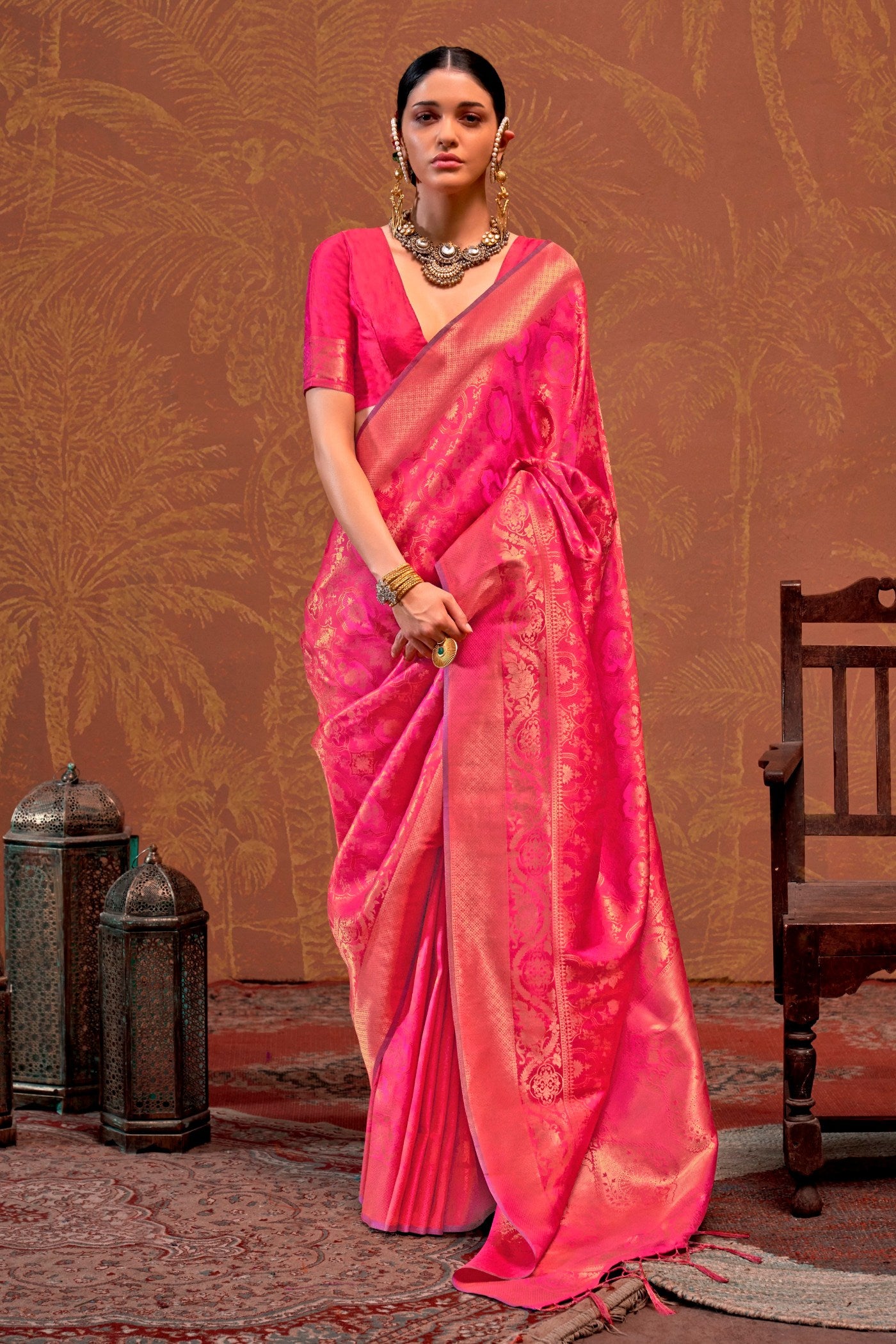 Buy MySilkLove Watermelon Pink Kanjivaram Handloom Saree Online