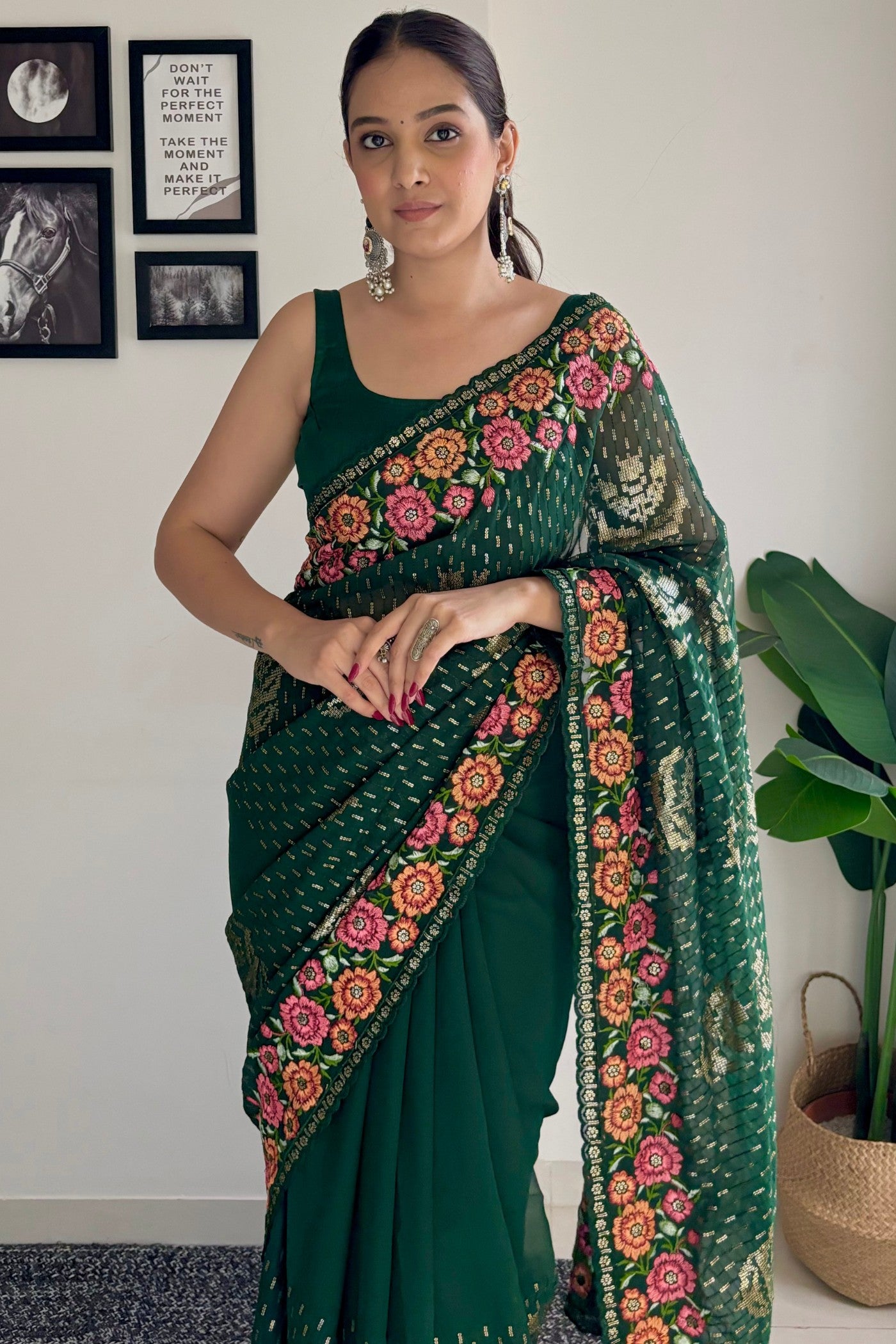 MySilkLove Cadmium Green Embroidery Designer Georgette Saree