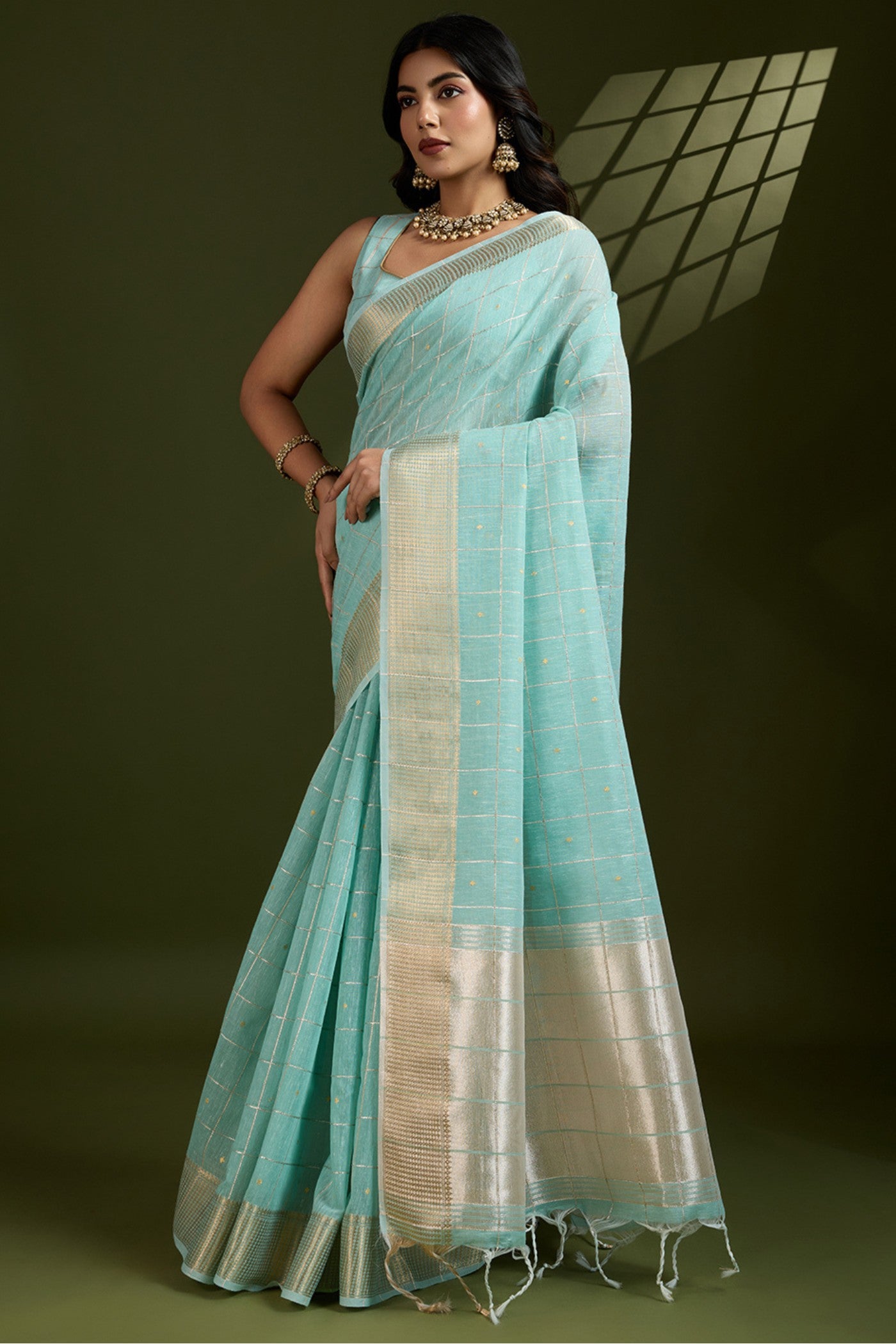Buy MySilkLove Rainy Blue Woven Tissue Linen Saree Online