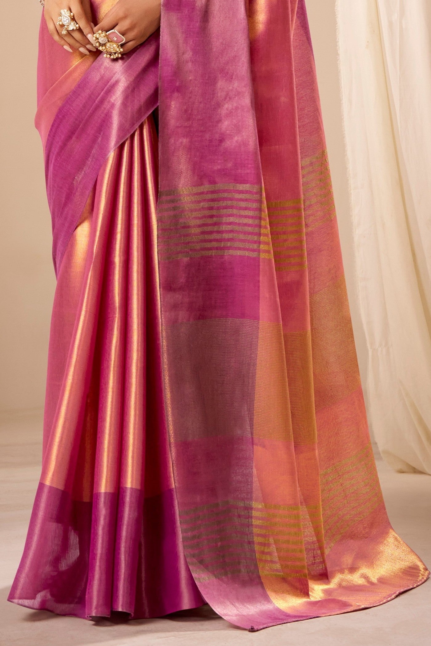Buy MySilkLove Pastel Peach and Pink Handloom Tissue Saree Online