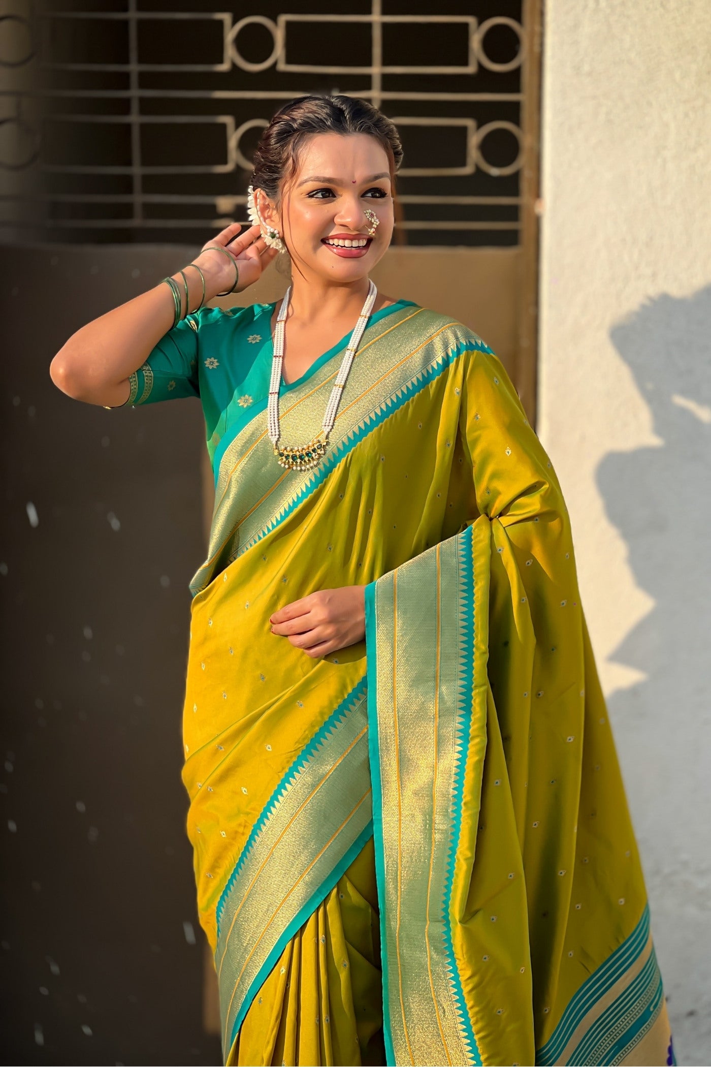 MySilkLove Lime Green Zari Woven Paithani Saree