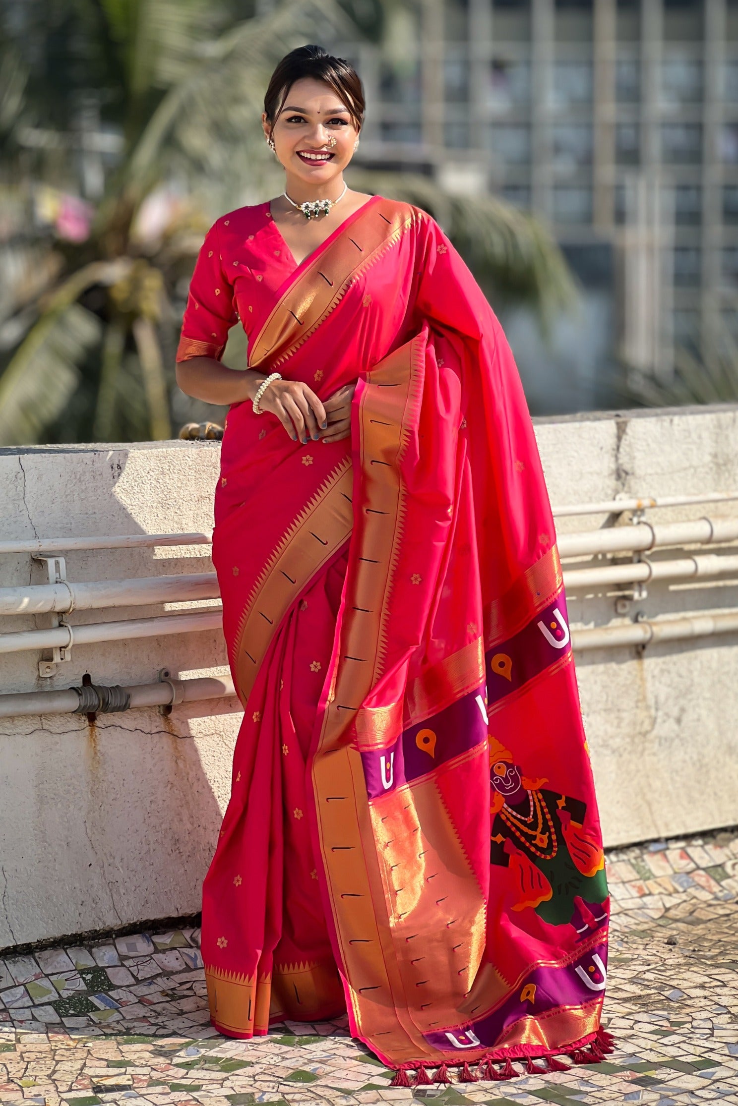 Buy MySilkLove Fire Rose Pink Woven Paithani Saree Online