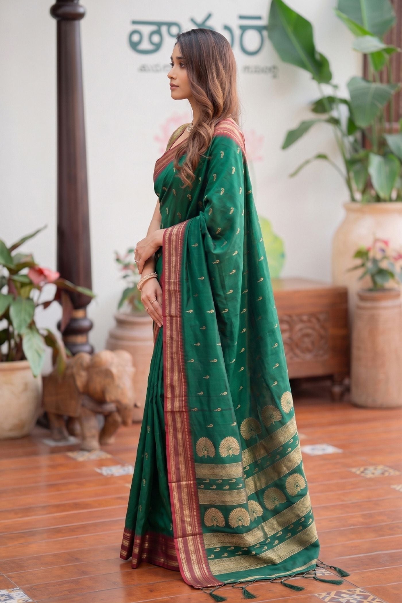 Buy MySilkLove Leaf Green Banarasi Woven Soft Silk Saree Online