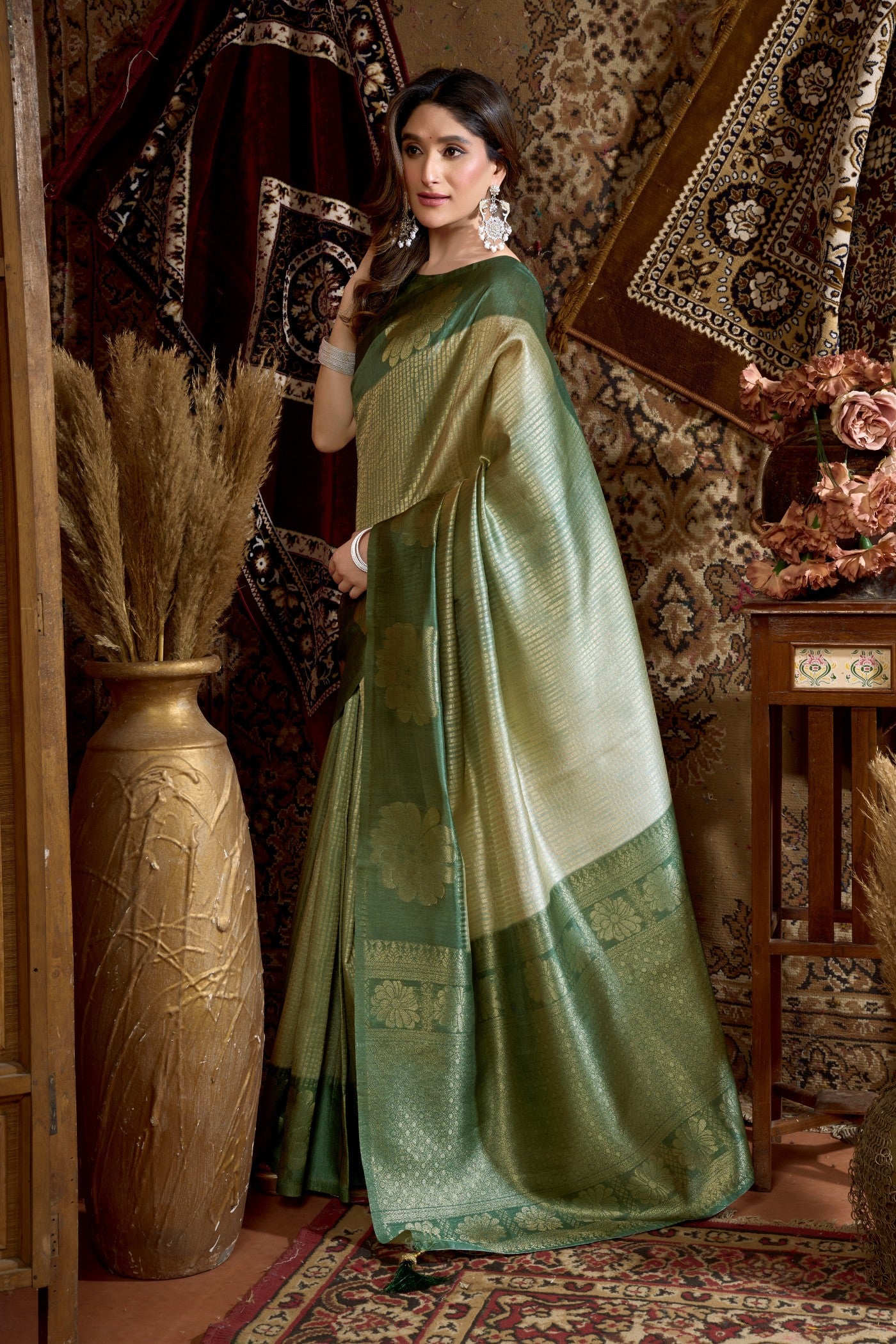 Buy MySilkLove Green Spring Banarasi Soft Silk Saree Online