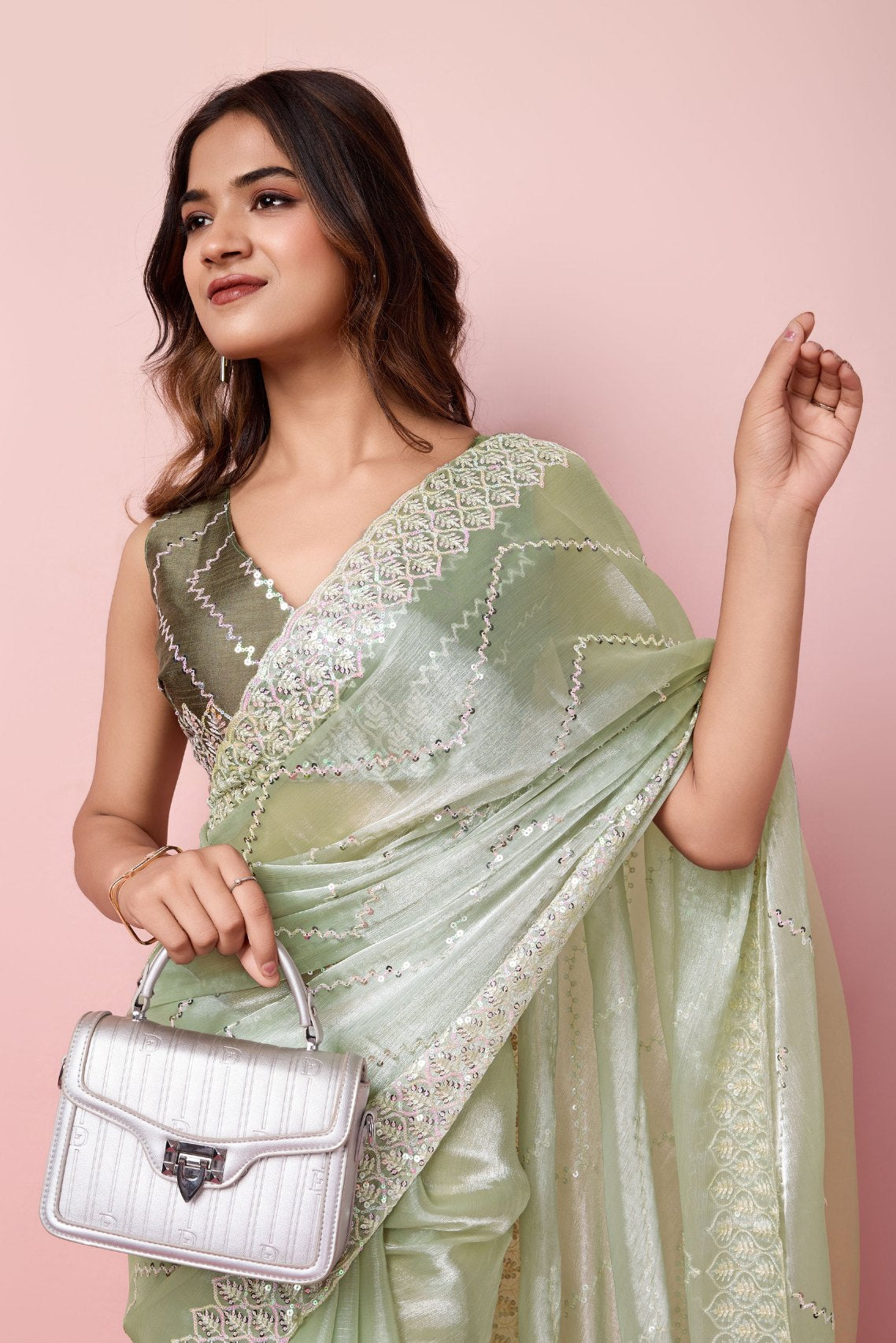 Buy MySilkLove Crayola Green Designer Partywear Saree Online