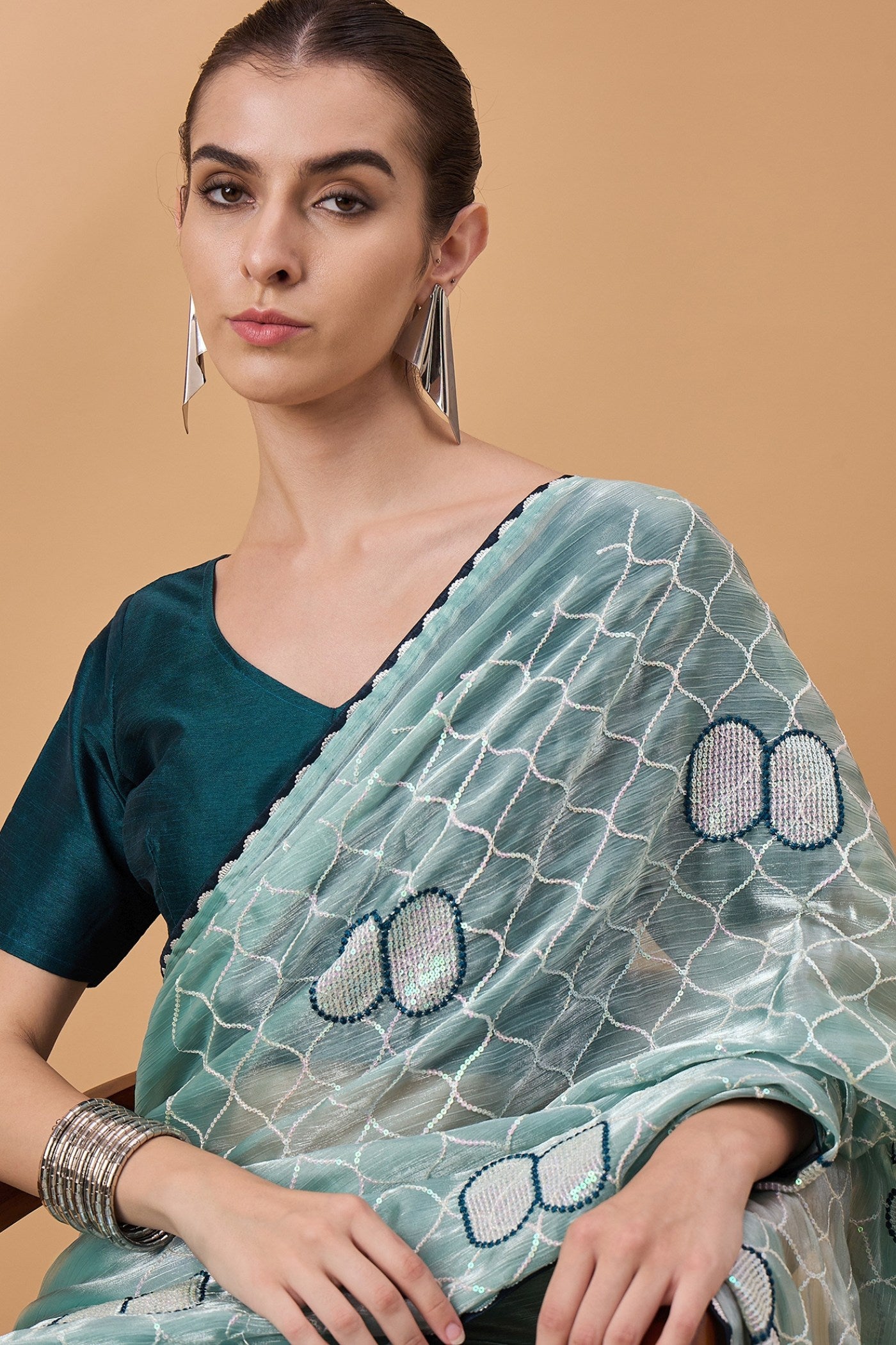 Buy MySilkLove Cutty Sark Green Organza Partywear Saree Online