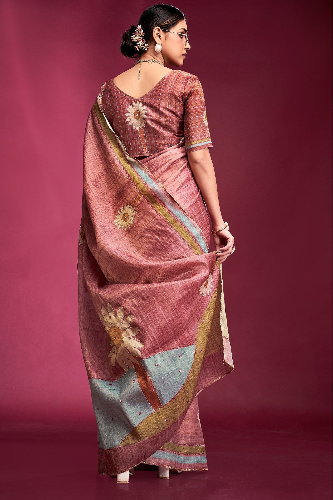 Buy MySilkLove Lotus Pink Woven Tussar Silk Saree Online