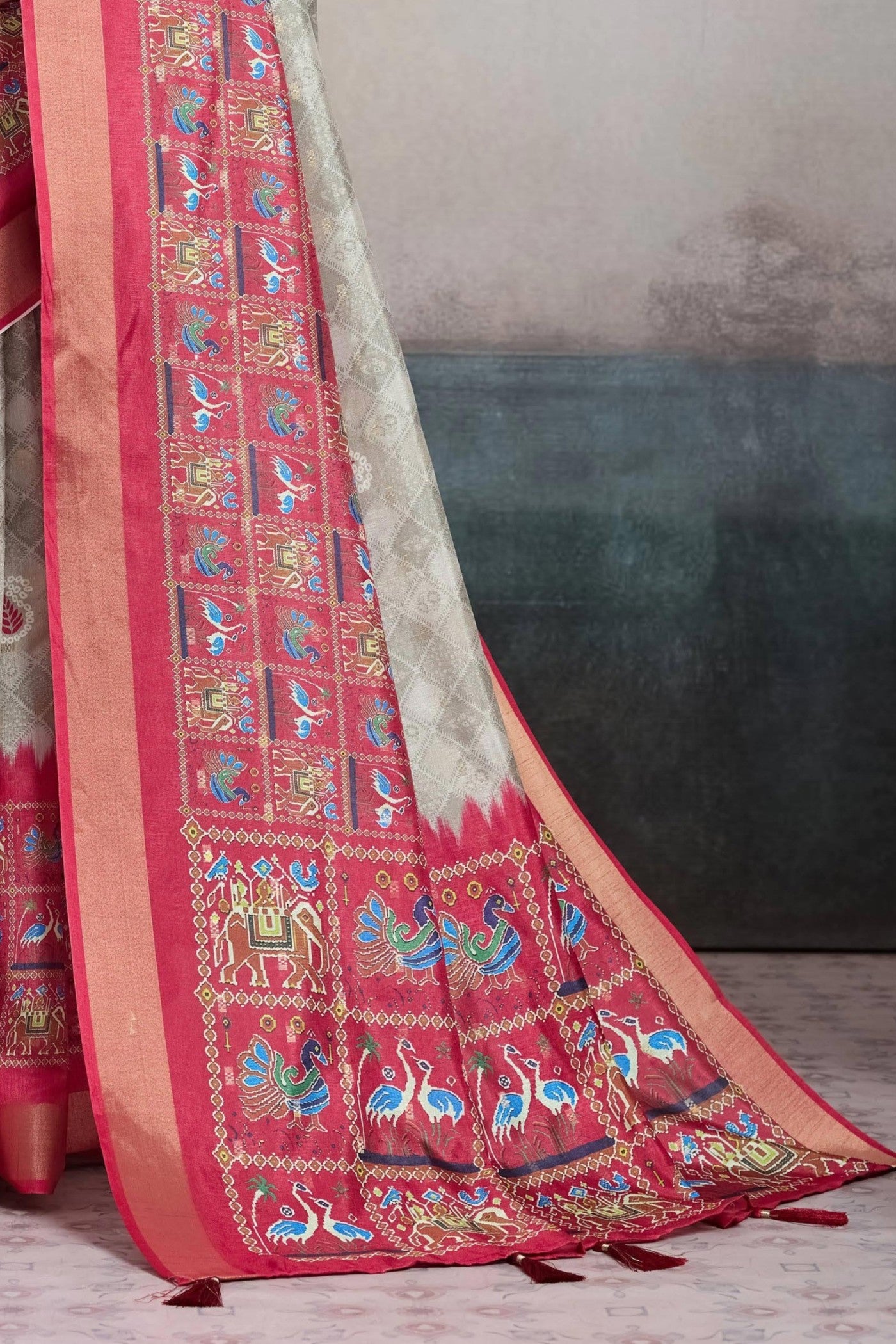 Buy MySilkLove Wood Grey and Pink Digital Printed Saree Online