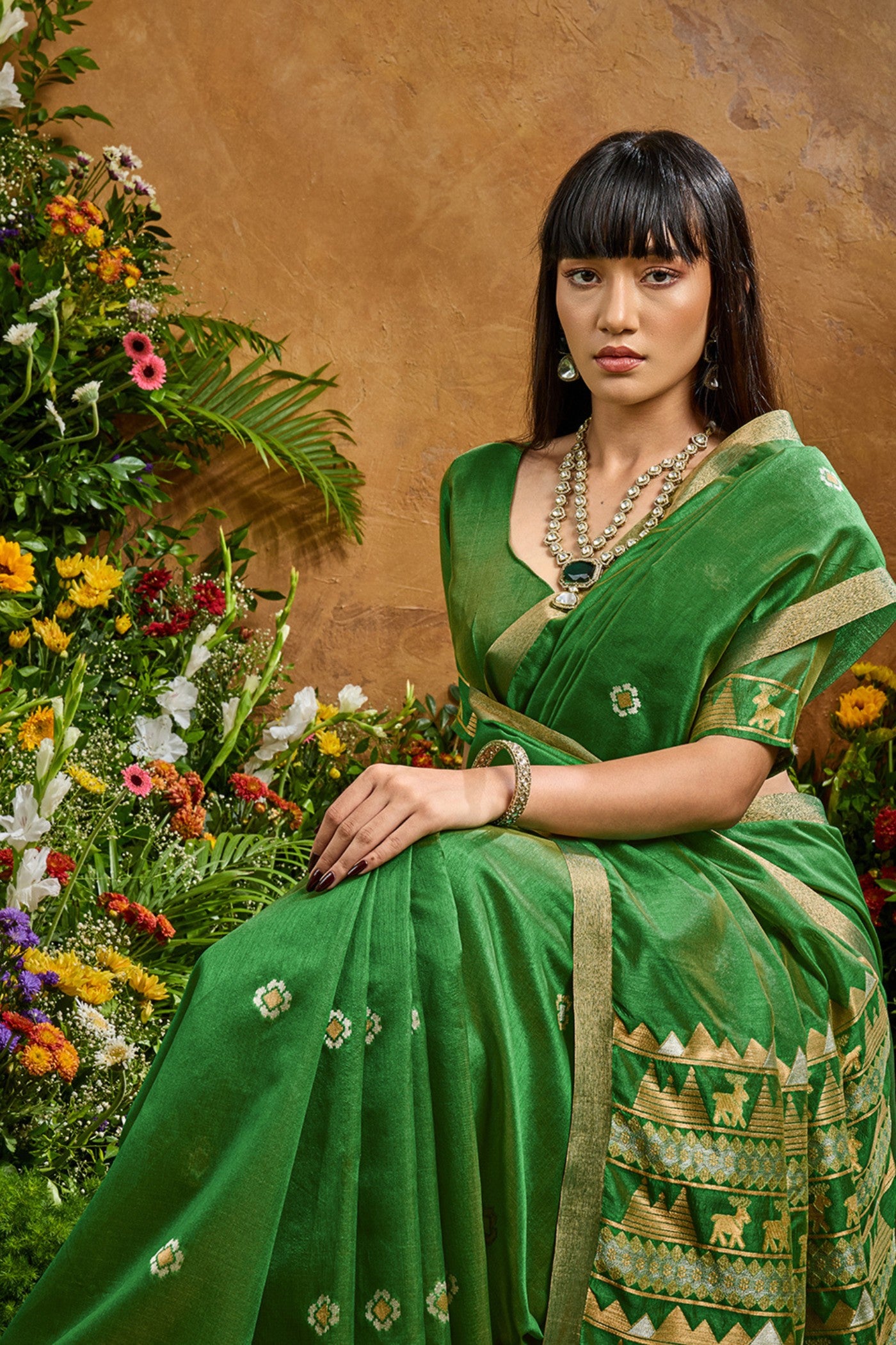 Buy MySilkLove Spring Green Tussar Handloom Silk Saree Online