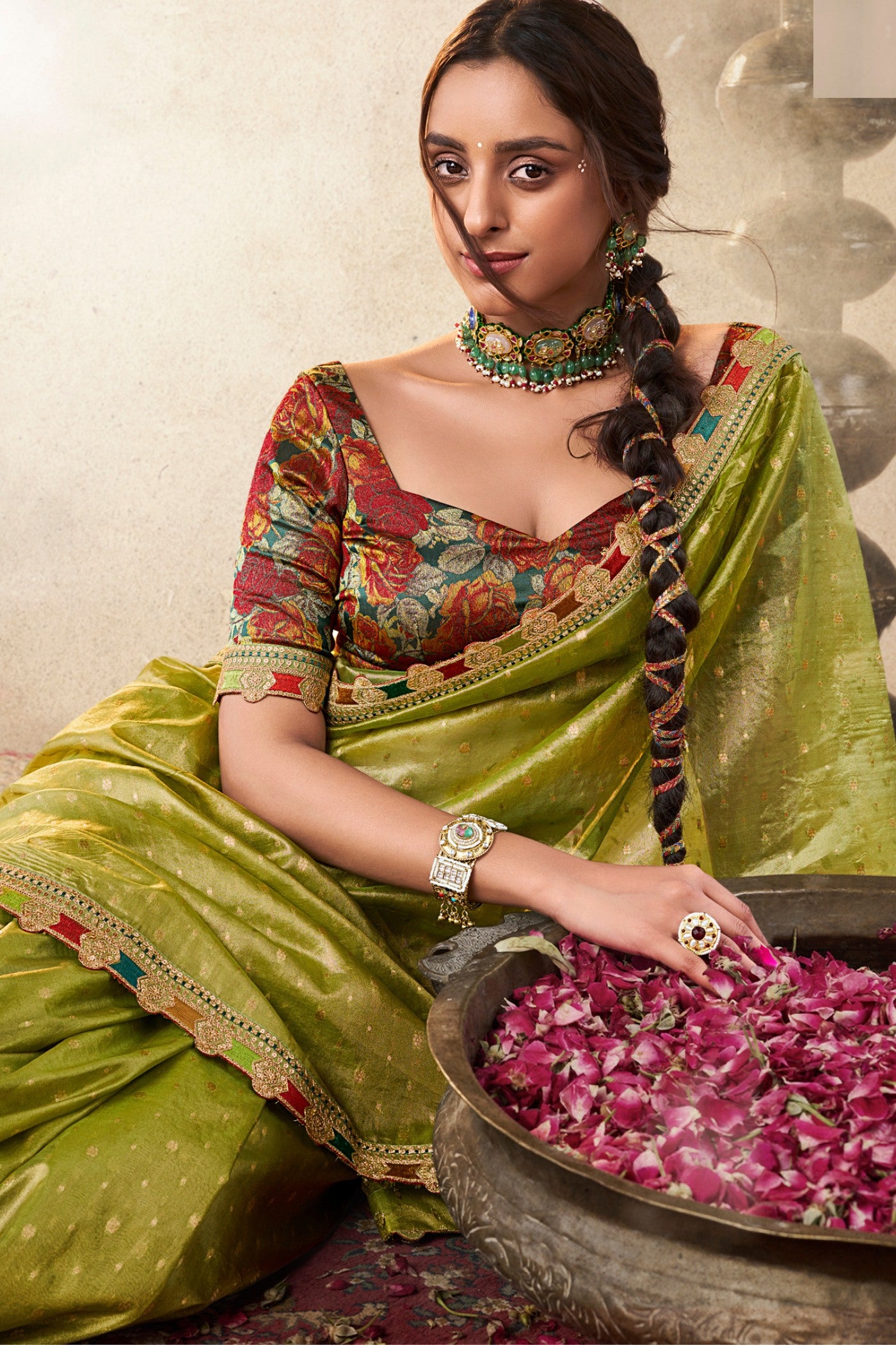 Buy MySilkLove Saratoga Green Tissue Designer Saree Online