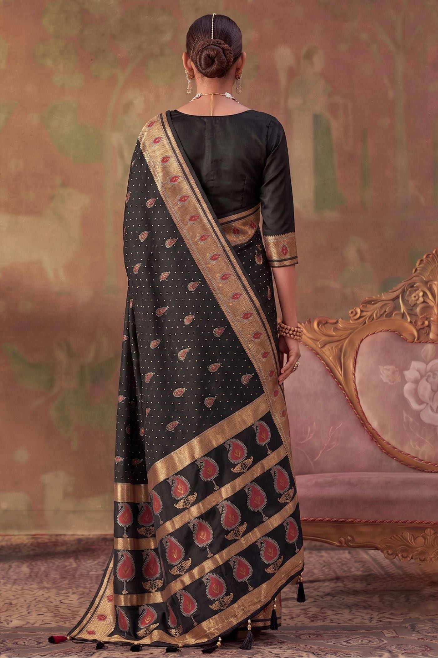 Buy MySilkLove Graphite Black Woven Banarasi Soft Silk Saree Online