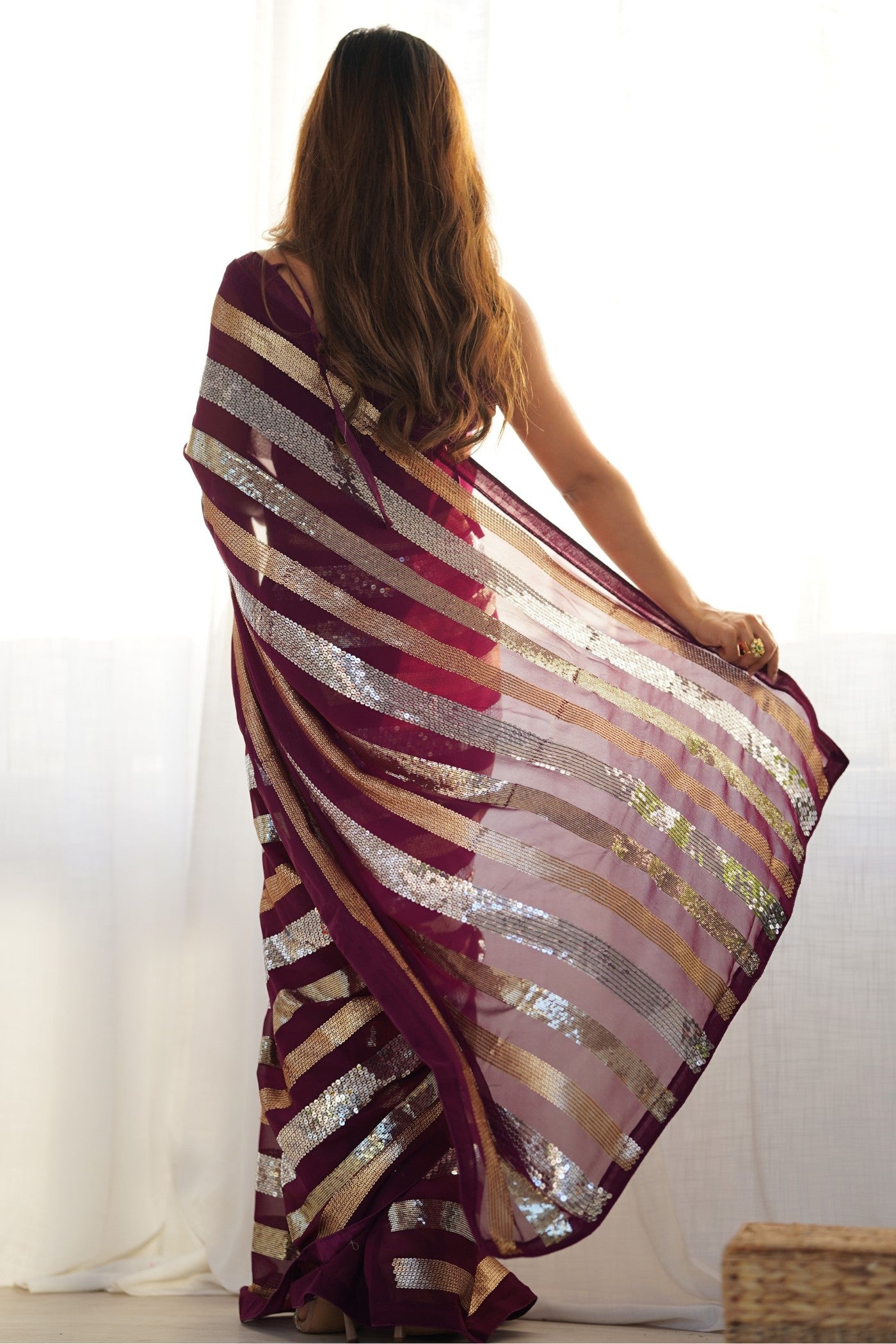 Buy MySilkLove Tamarind Purple Georgette Partywear Saree Online