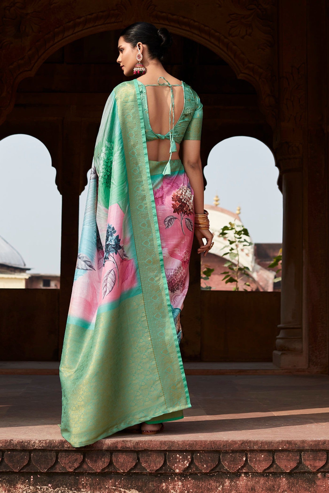 Buy MySilkLove Lotus Pink and Green Banarasi Handloom Saree Online