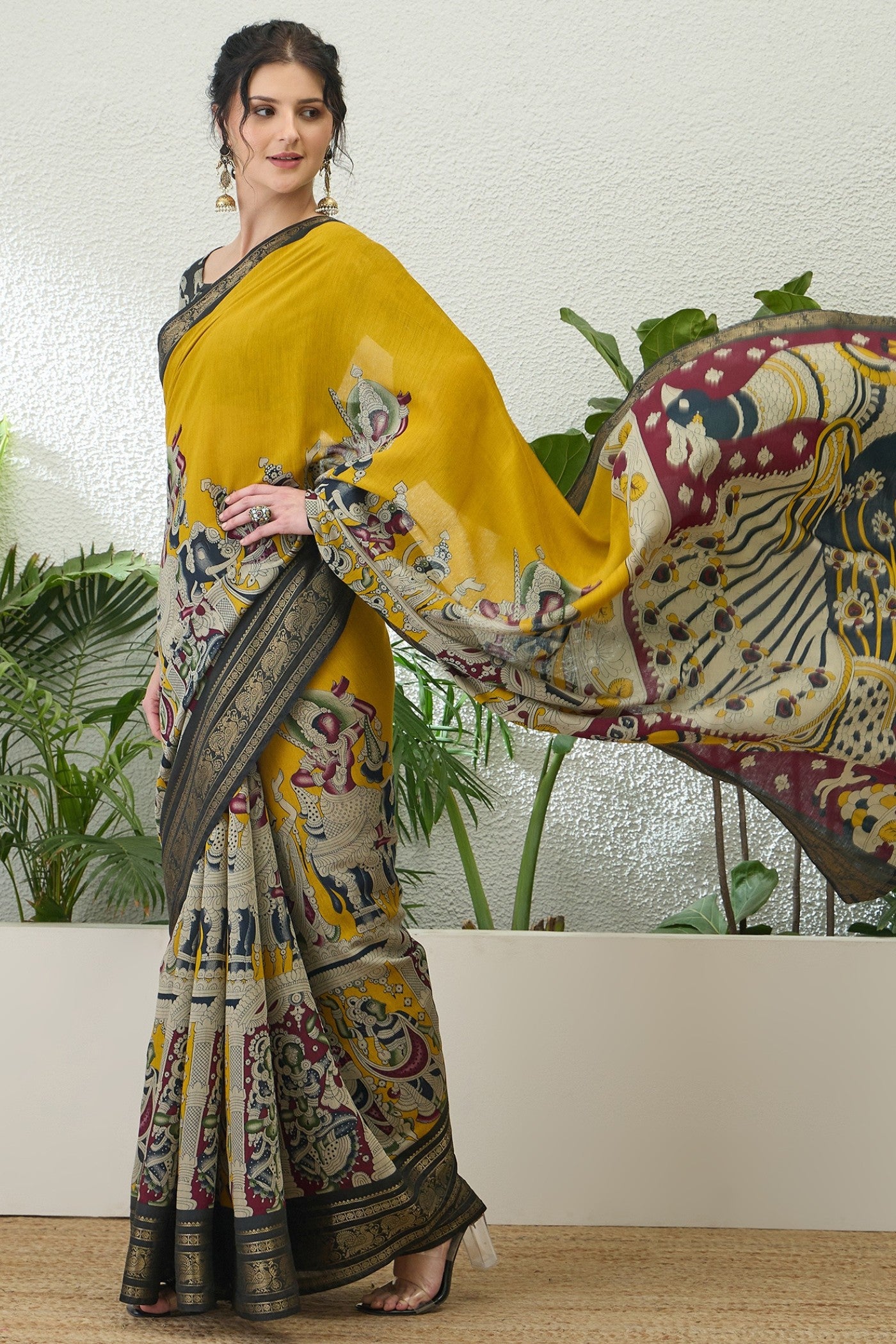 Buy MySilkLove Ronchi Yellow Printed Cotton Saree Online